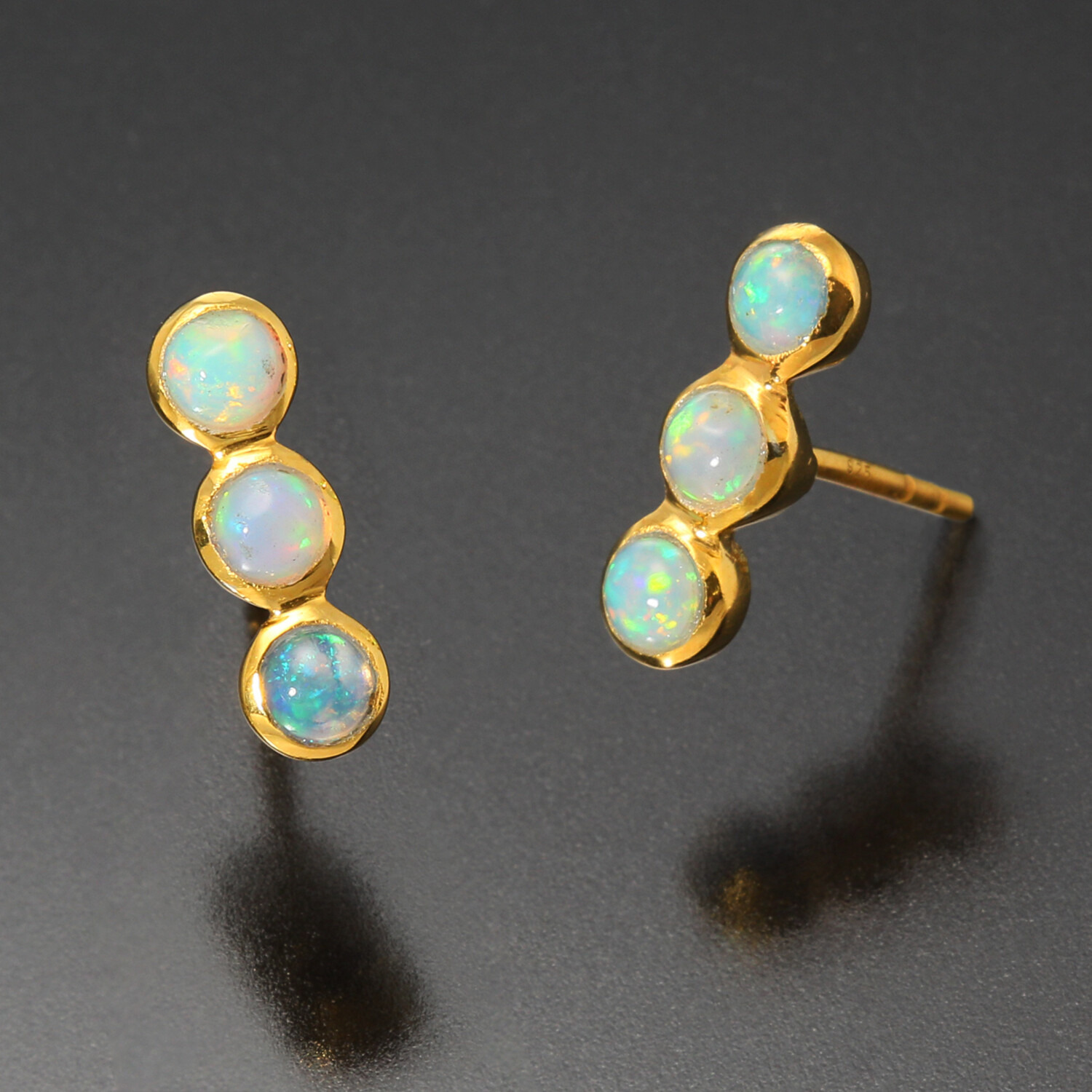 インプレスミー シルバー オパール ラウンドカボション ラインデザインピアス