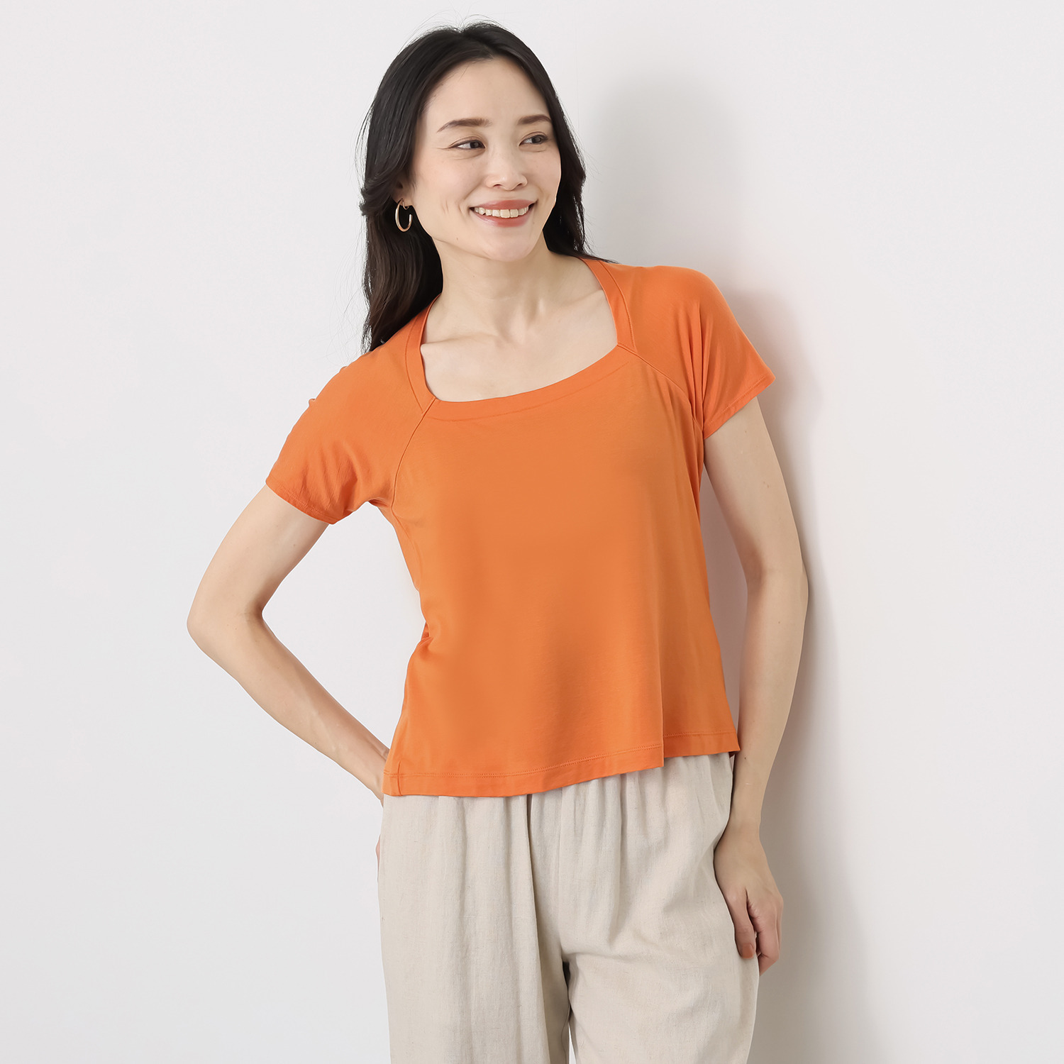 シャビージェンティール ラグランスリーブ スクエアネック 半袖プルオーバー