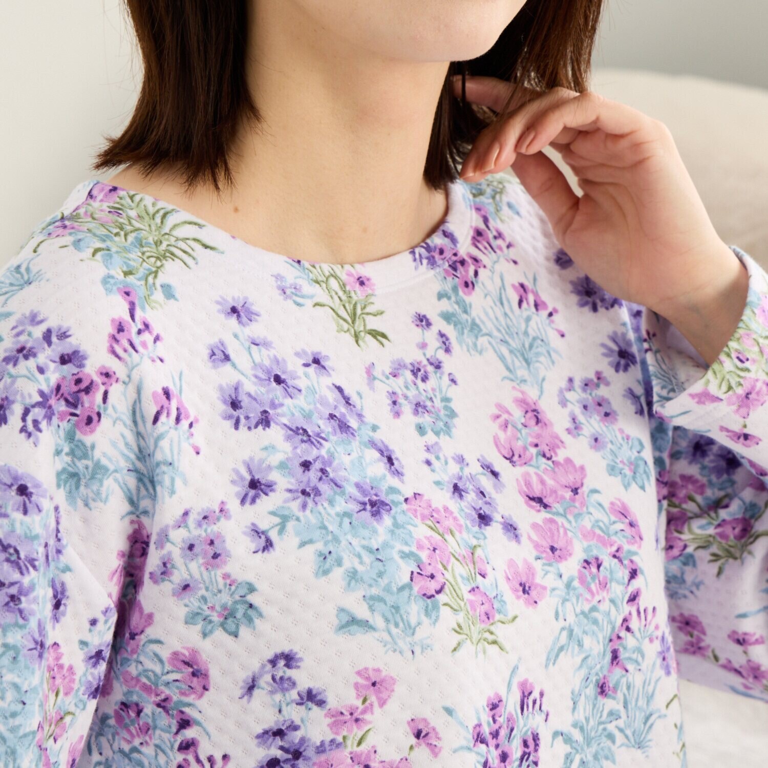 ローラ　アシュレイ メーガン柄 コットン１００％ 中わたニットキルト チュニックワンピース