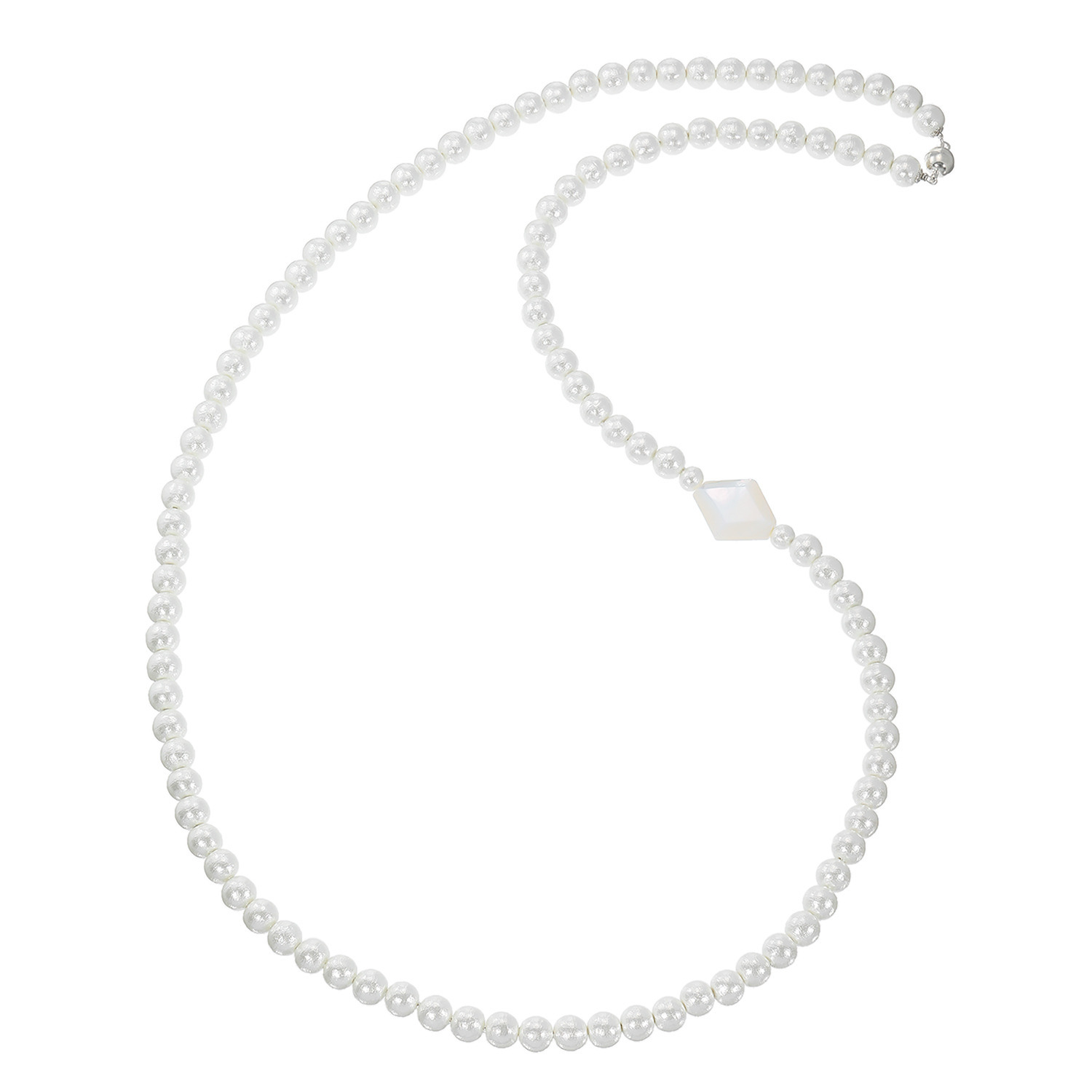 マダムヒロコ コットンパール＆白蝶貝 ワンポイントデザイン ロングネックレス “シャインパール”