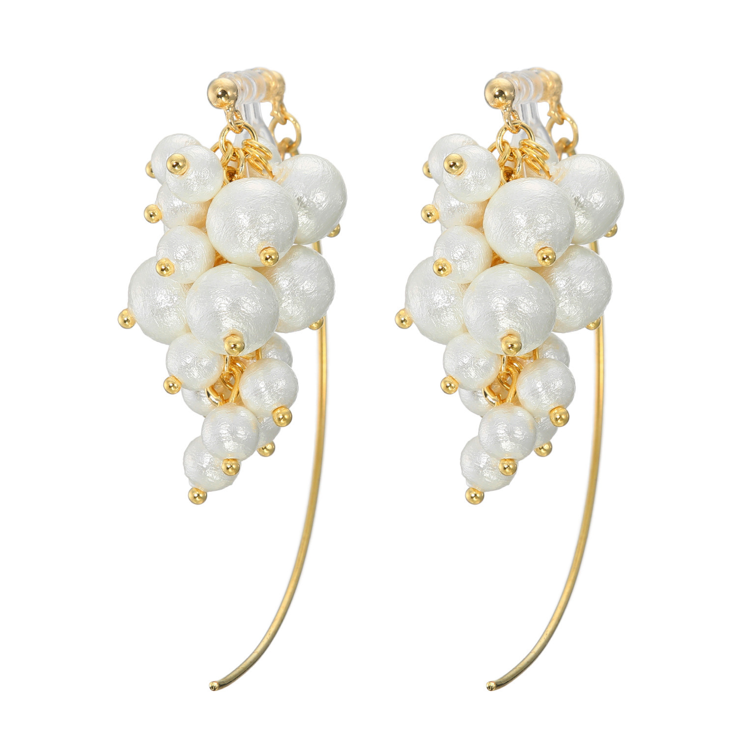 マダムヒロコ すずなりコットンパール ロングピンデザイン スウィング イヤークリップ／ピアス “シャインパール”