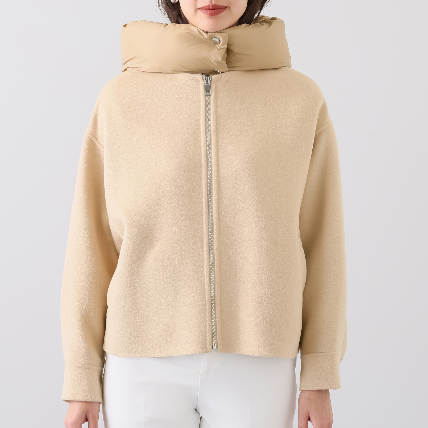 マリエール ウール混ダブルフェイス 中綿フード付 ２ウェイジャケット