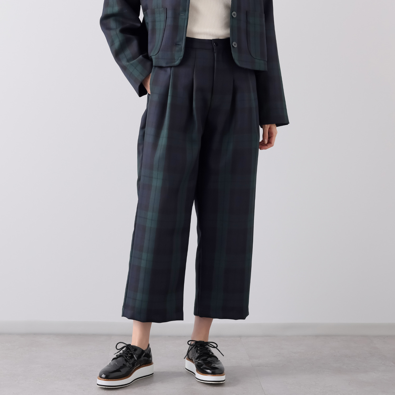 リルアンドリリー ブラックウォッチ タックパンツ