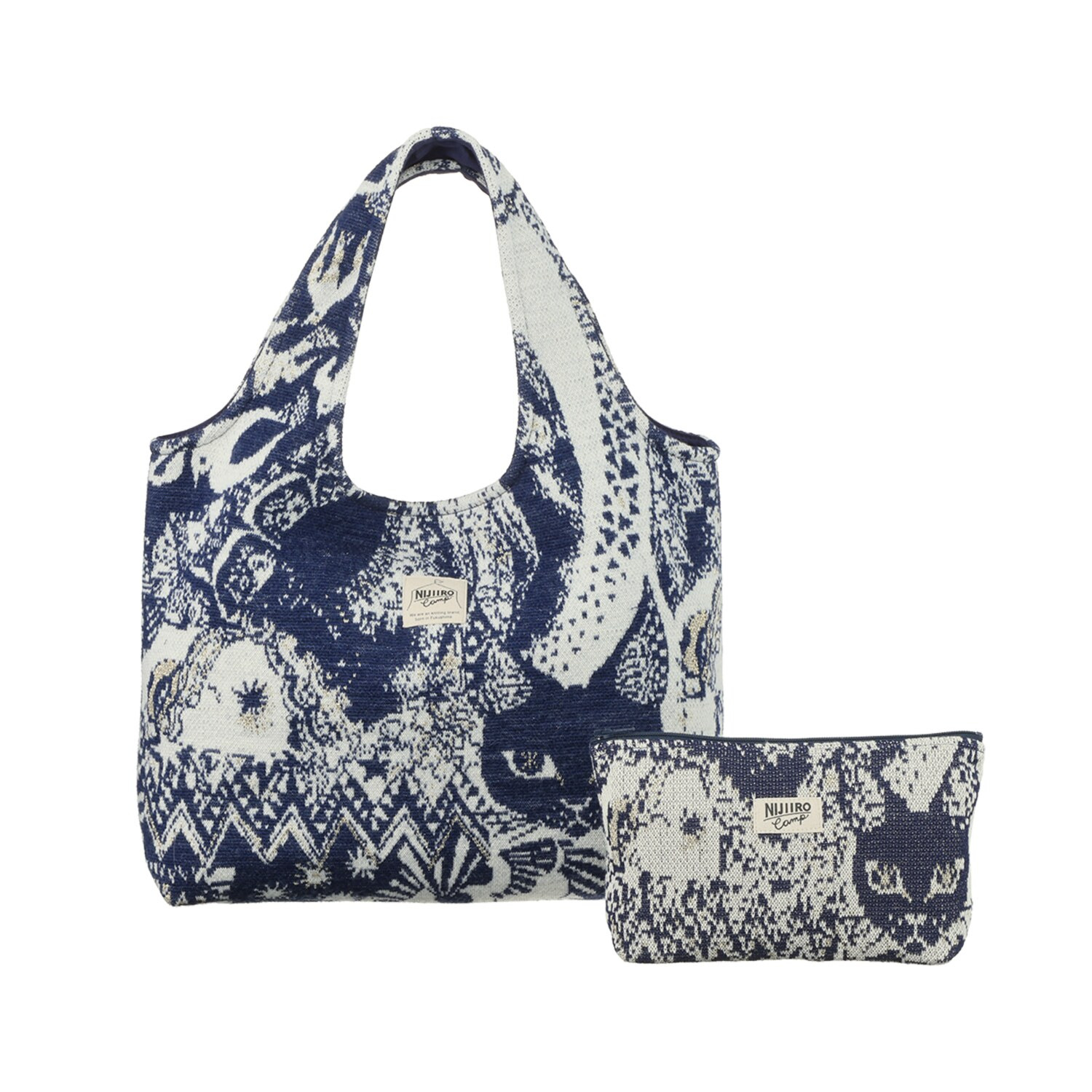 ニジイロキャンプ 日本製 ジャガード編 １２ゲージ 多色使いニットバッグ ＜ポーチ付＞