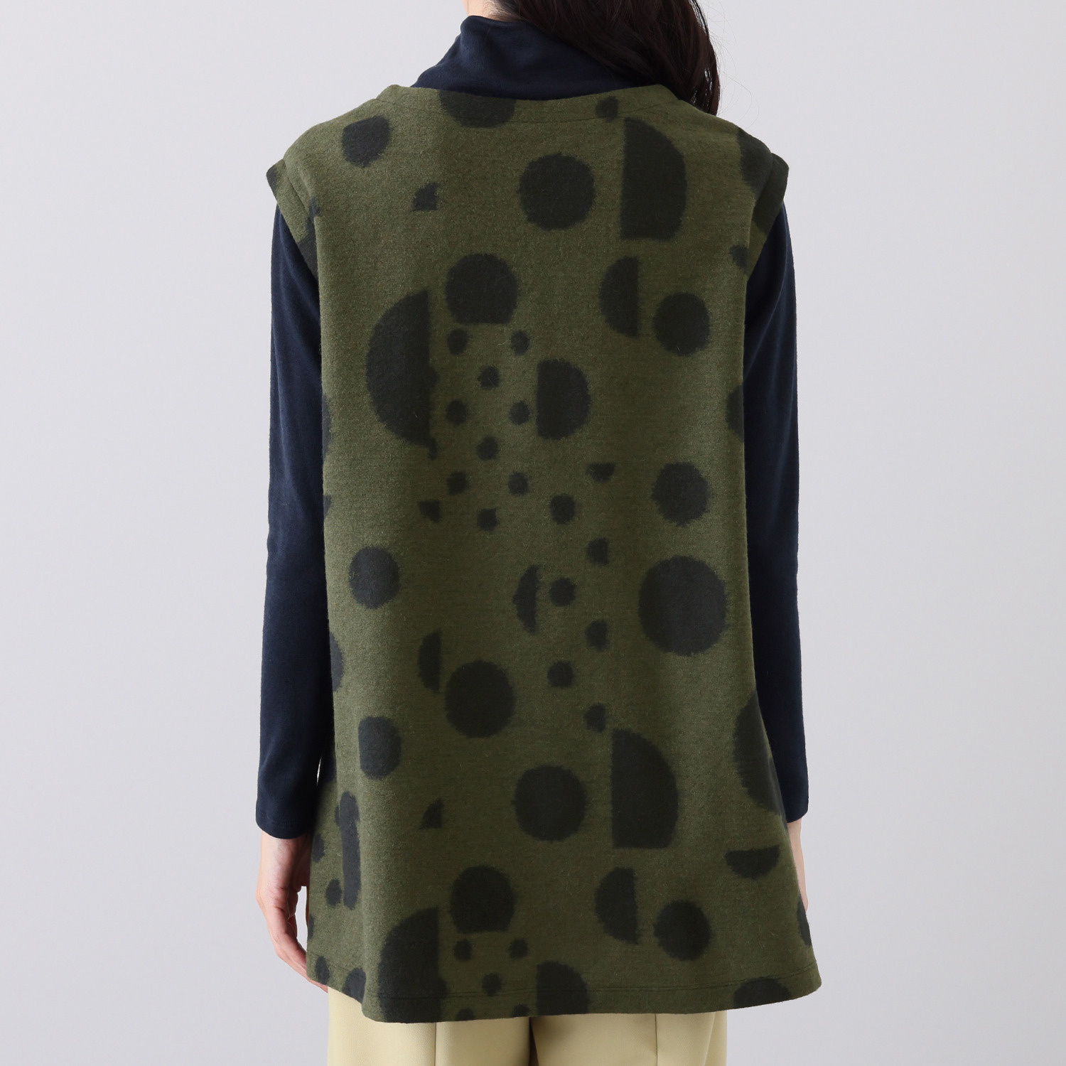 レ・ラリック ドット柄切替 チュニックプルオーバー