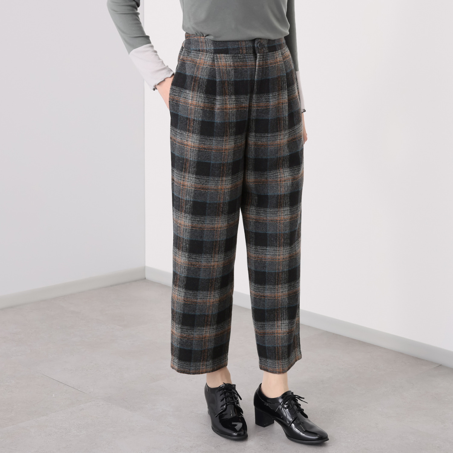 アンリック　オー　ブルー 大人チェック 柄バリエーション セミワイドパンツ