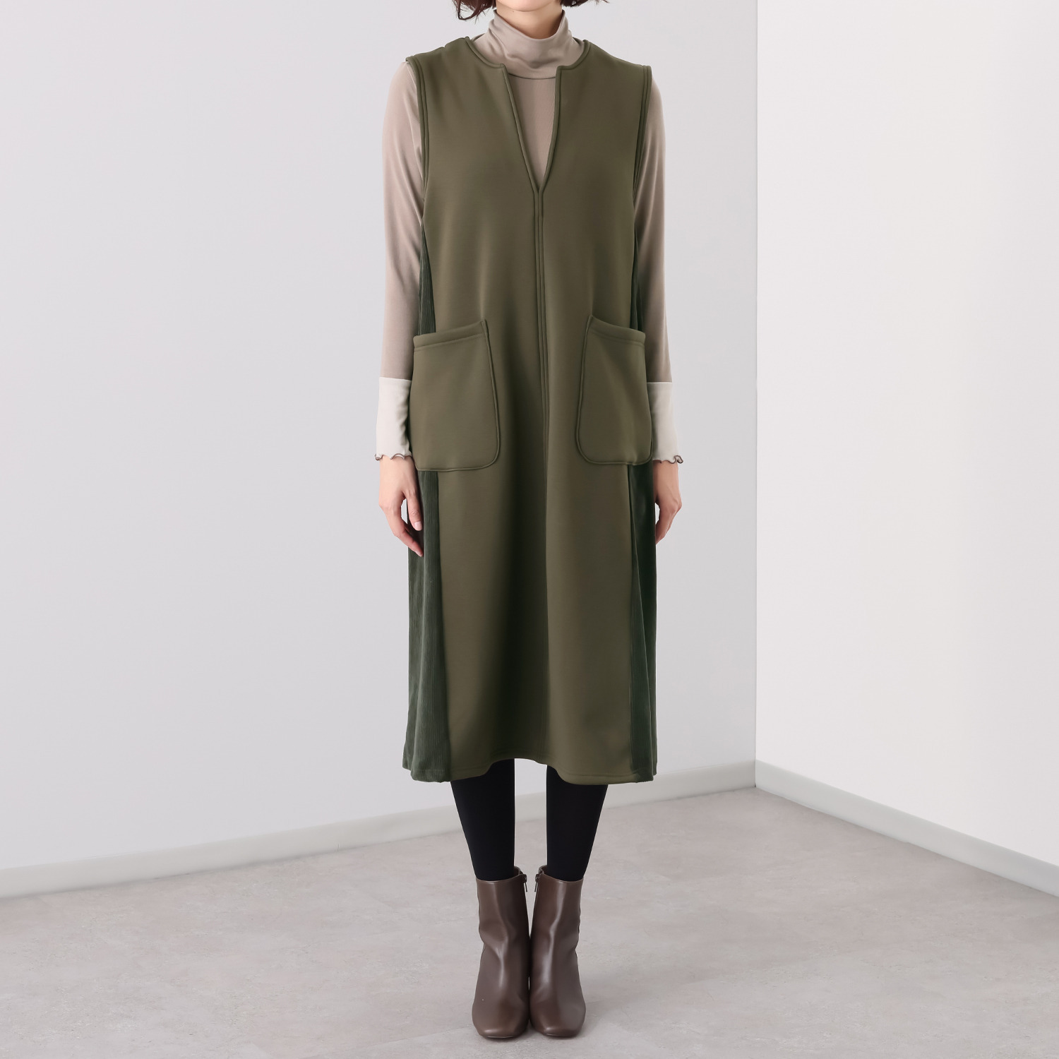 アンリック　オー　ブルー エアクッション裏起毛 異素材切替 大人ジャンスカ