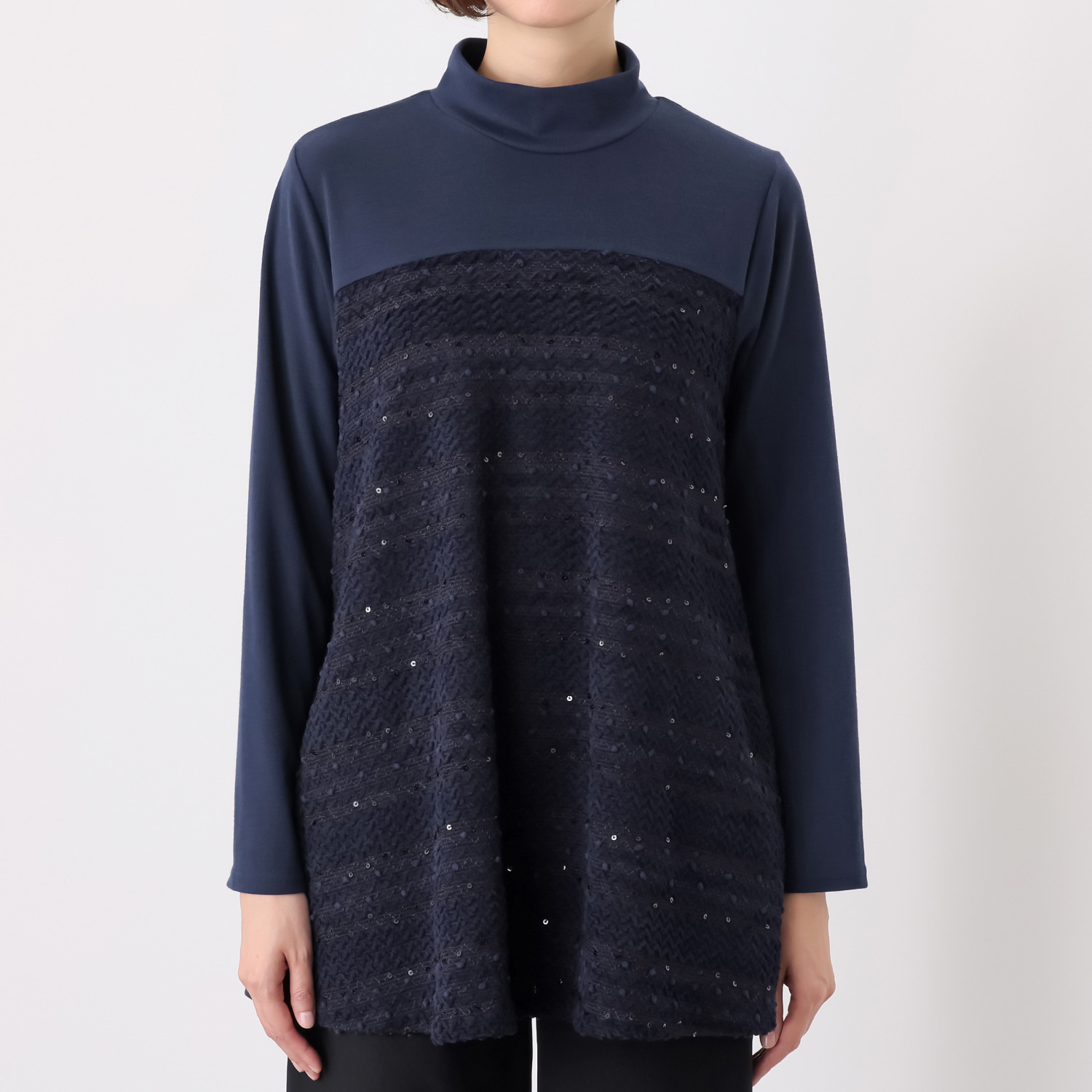 ダジュール ジャガード＆無地切替 チュニックプルオーバー