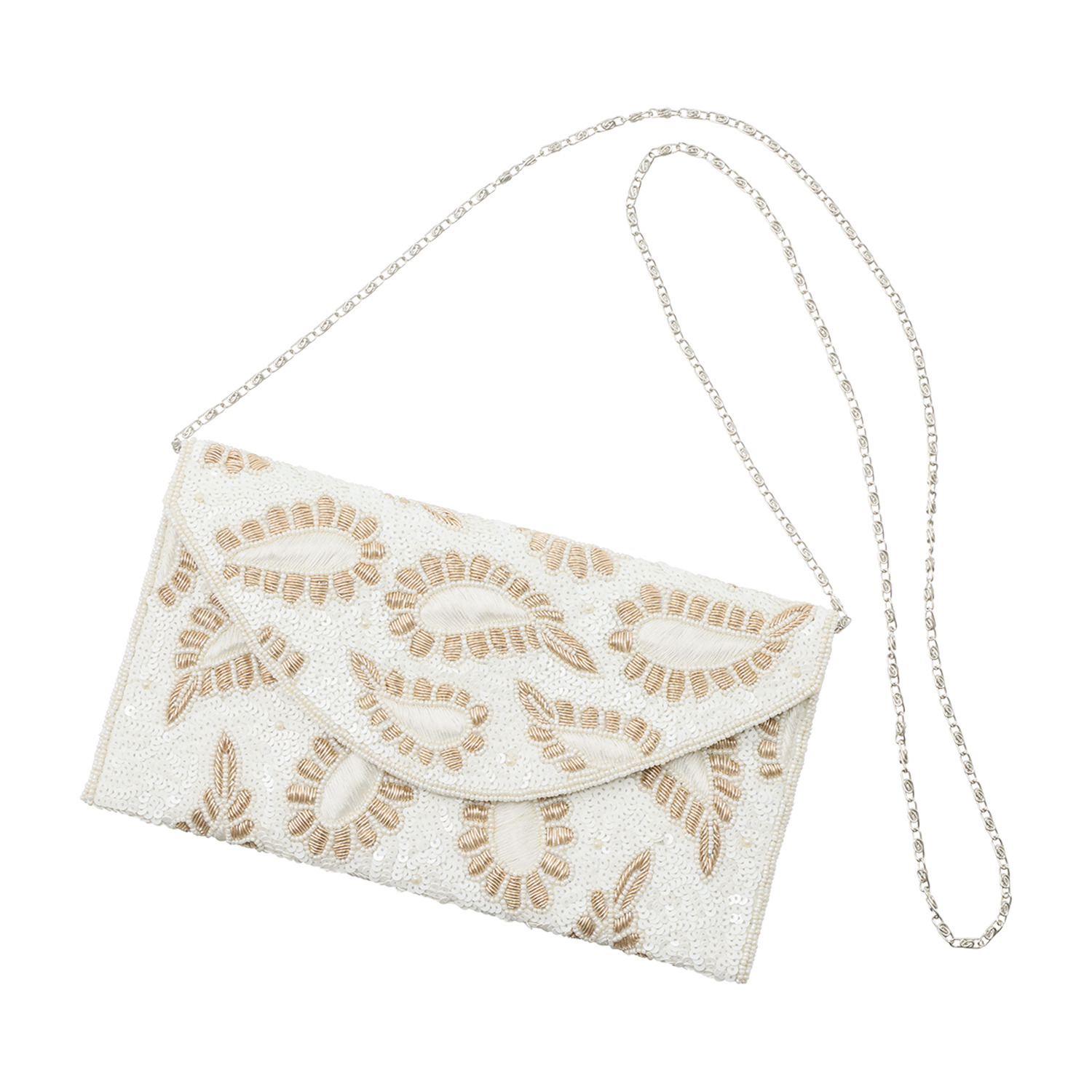 スワラージ 手刺しゅう ペイズリー柄 クラッチバッグ ＜チェーン付＞