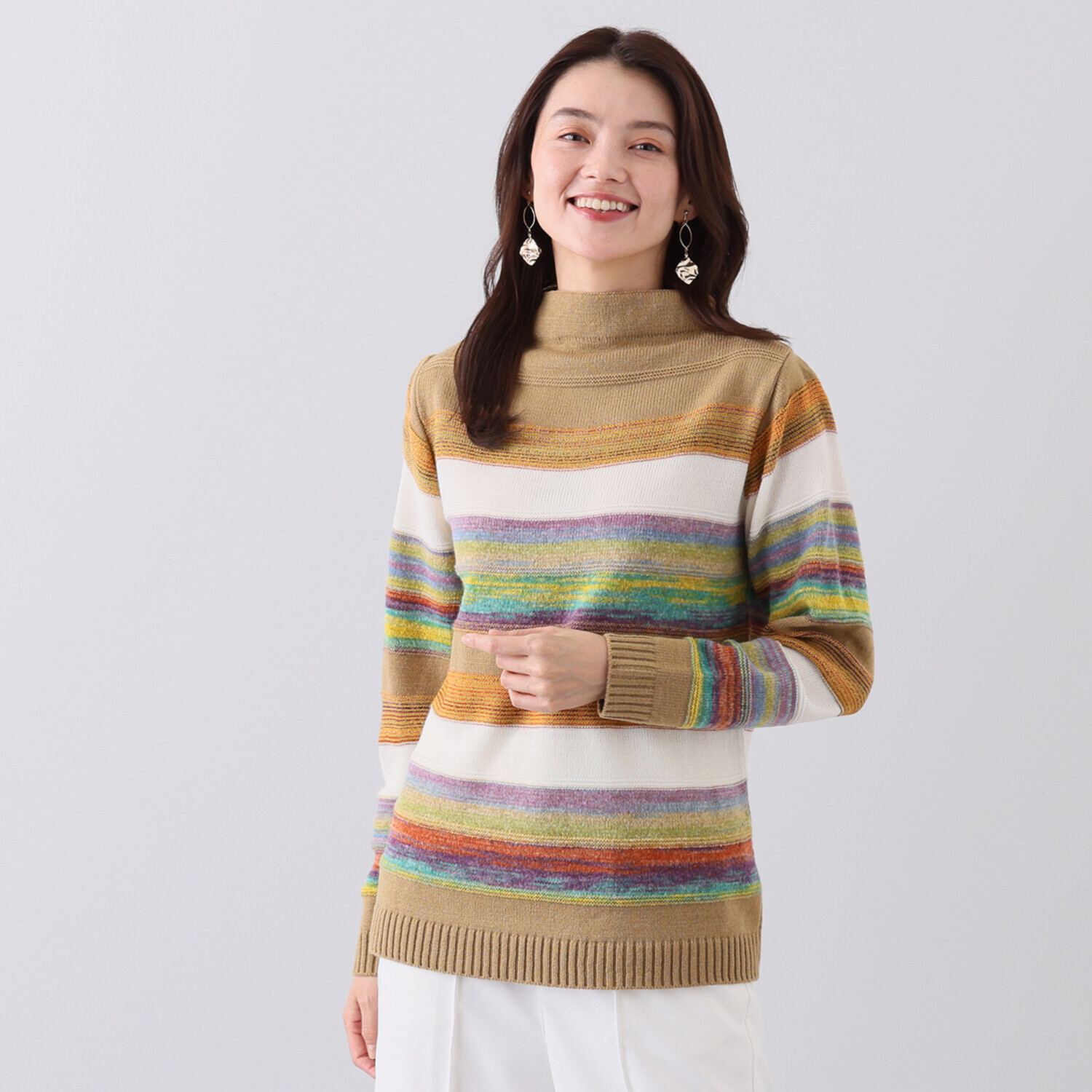 ダリュ　リファインド 絣ボーダー ニットプルオーバー