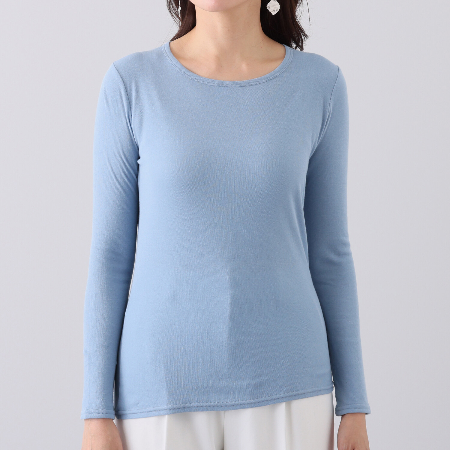 天使の綿シフォン 四六時中着たくなる！ 極上の肌触り！ ラウンドネック 二重長袖プルオーバー