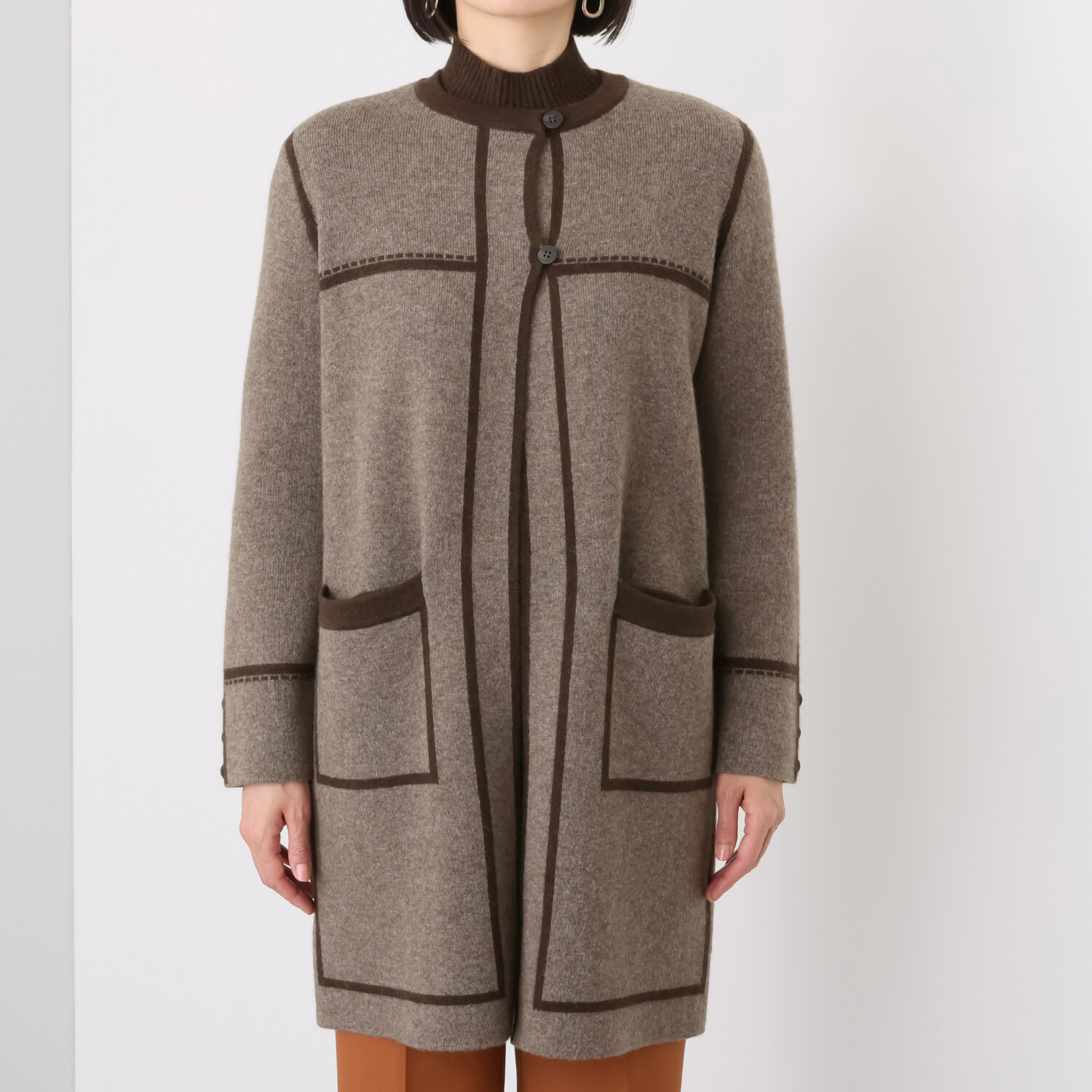 ネイチャーズ 無染色ヤク 配色ライン ニットコート