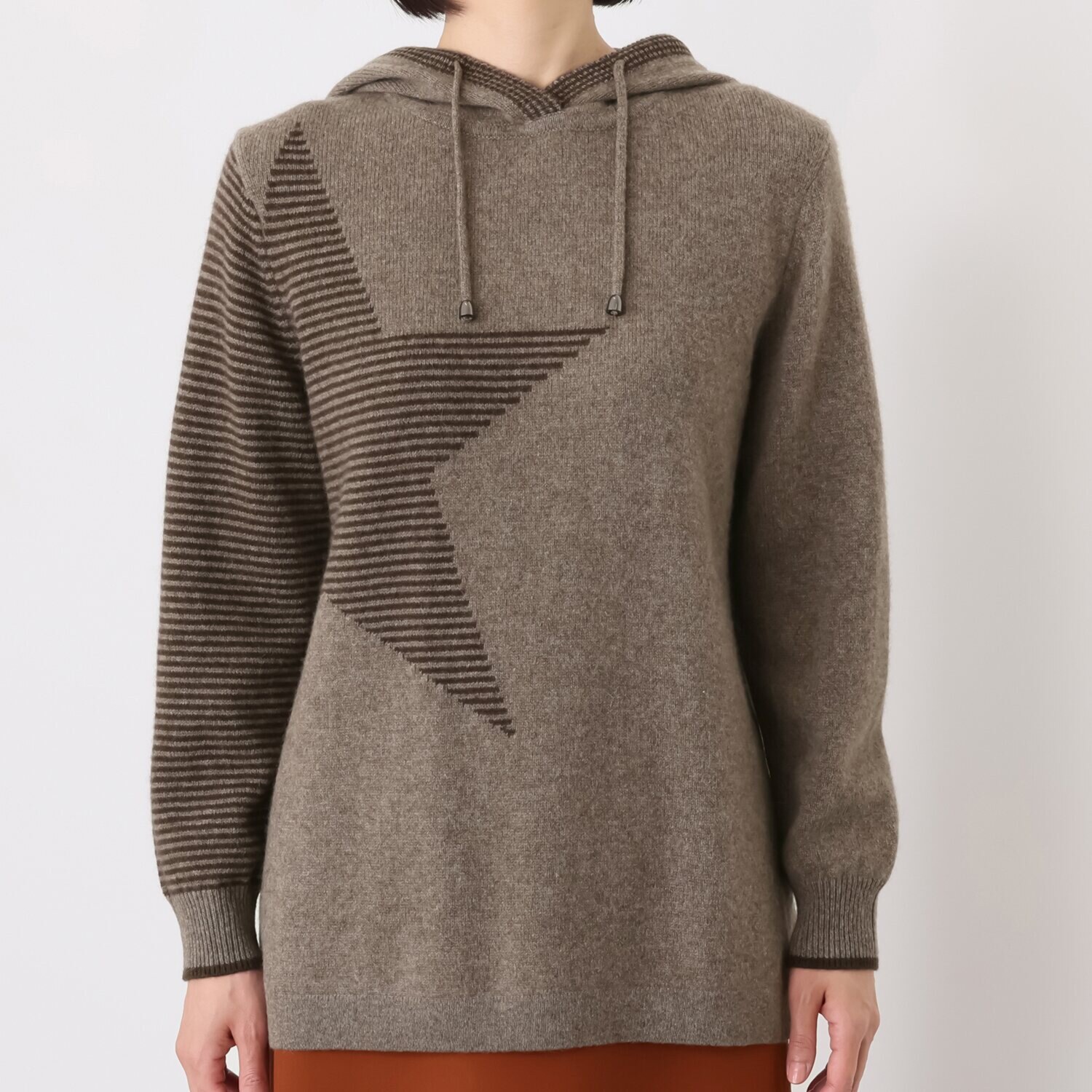 ネイチャーズ 無染色ヤク 星柄インターシャ フーディーチュニック