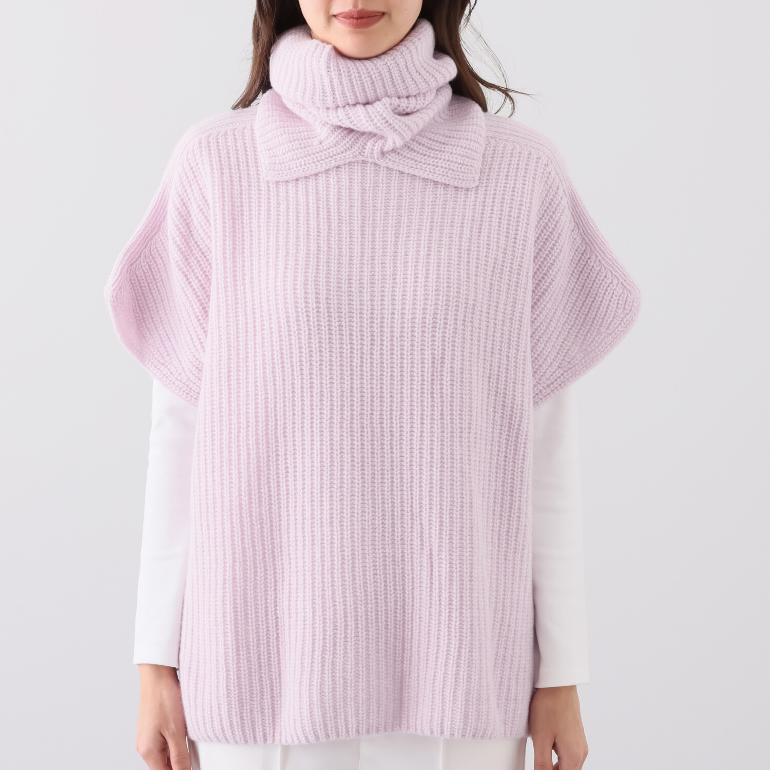 エウラーカ カシミヤ１００％ 日本製三ツ杢 片畦編ポンチョ＆ ネックウォーマー