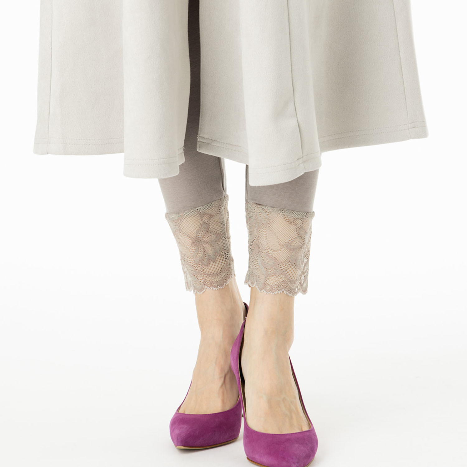 マリランテ 吸湿発熱・吸放湿 柔らかのびのび快適素材 タケダレースアクセント エレガントレギンス