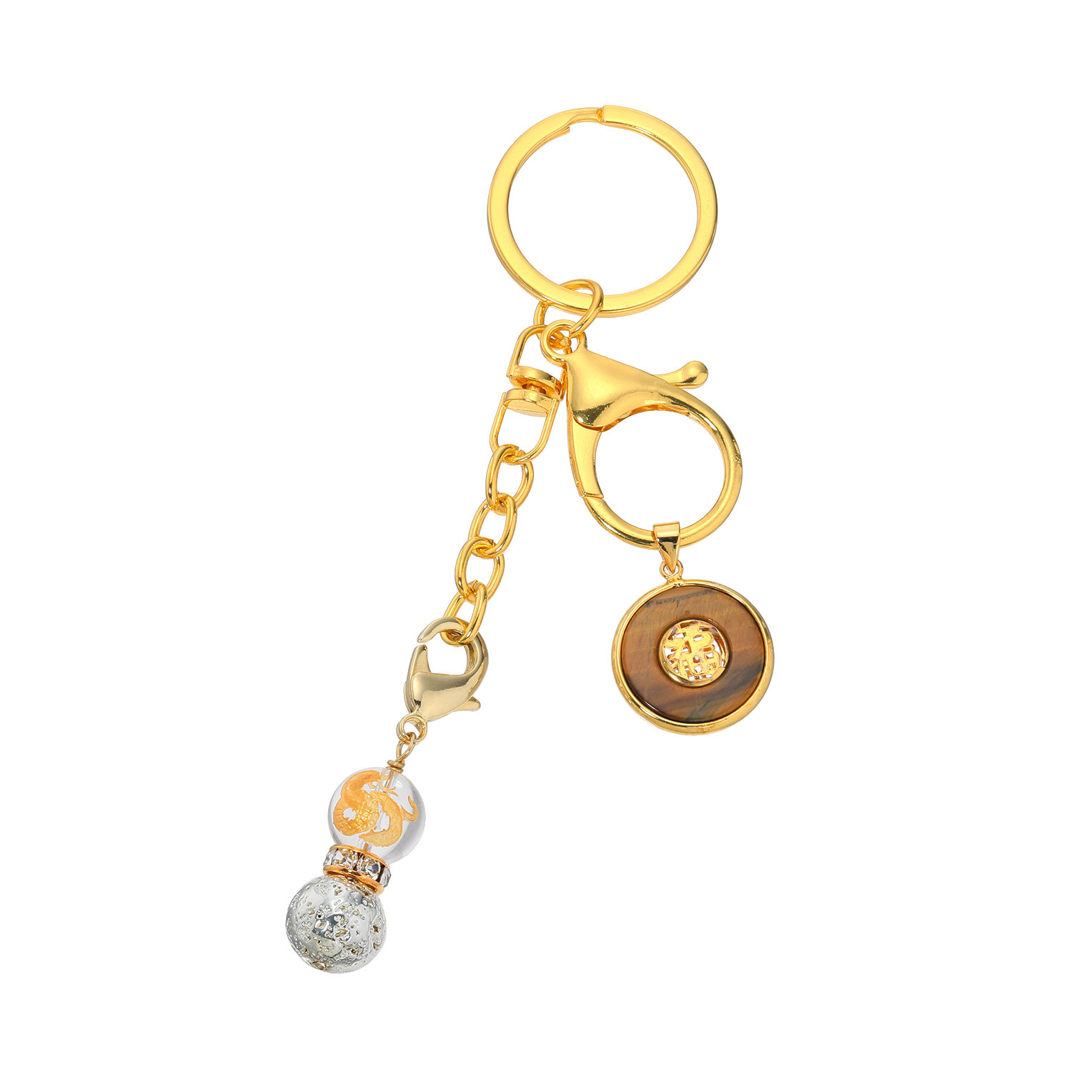 マイクローバー ヘビ彫り水晶＆ 溶岩石＆ タイガーアイ 金運を願うチャーム