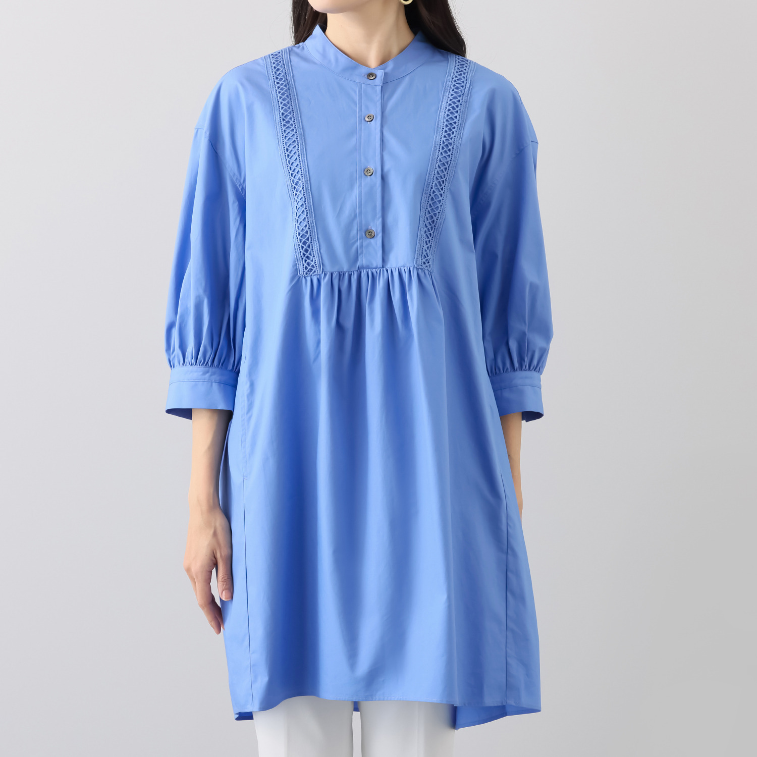 ヘ・エラ コットン１００％ 大人美人 レースアクセント オーバーブラウス