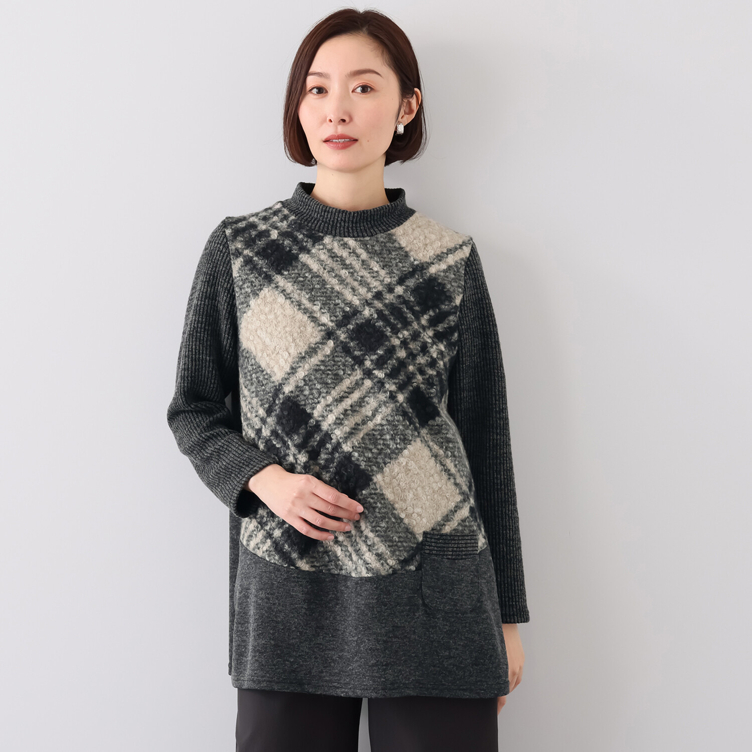 ダジュール チェック＆無地切替 チュニック