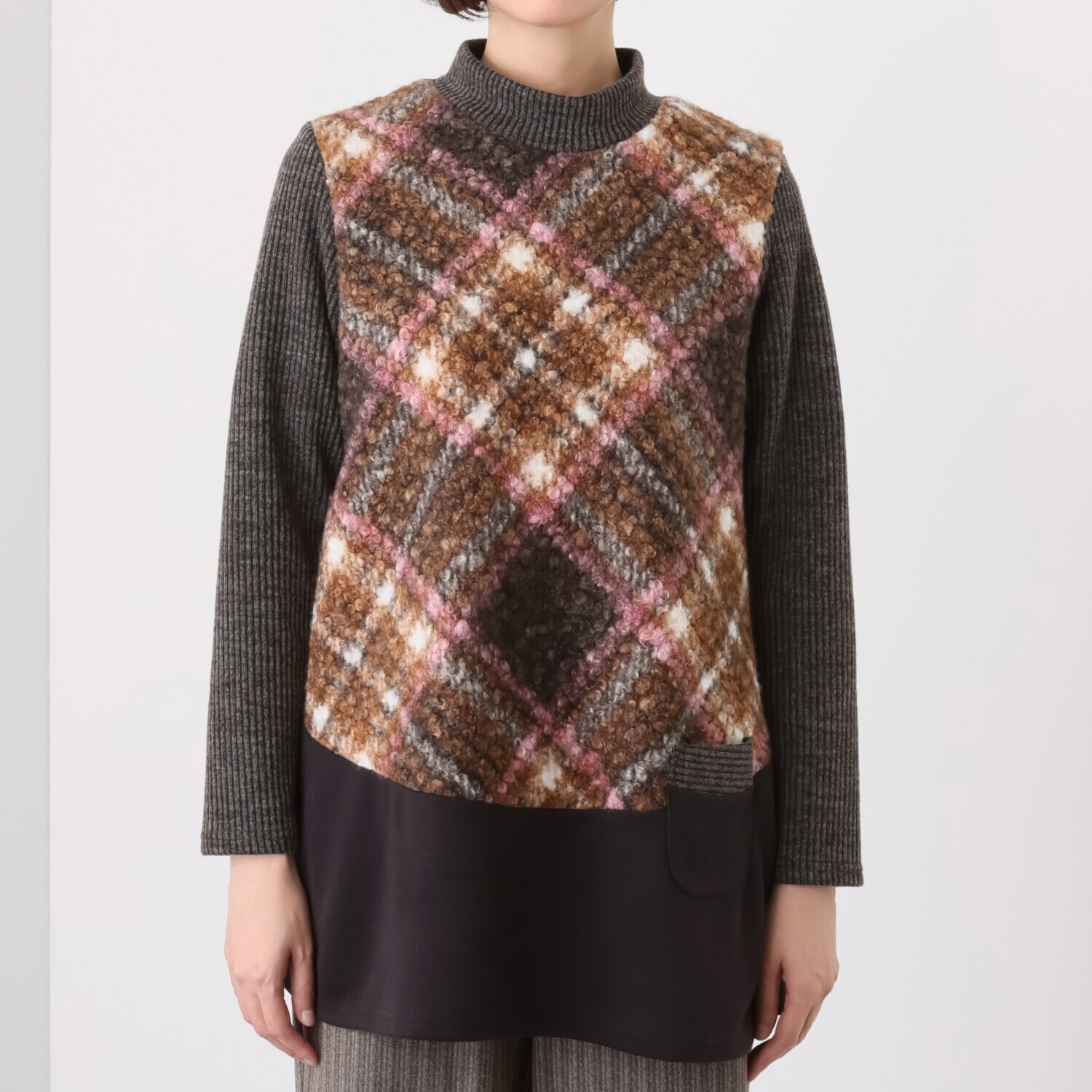 ダジュール チェック＆無地切替 チュニック