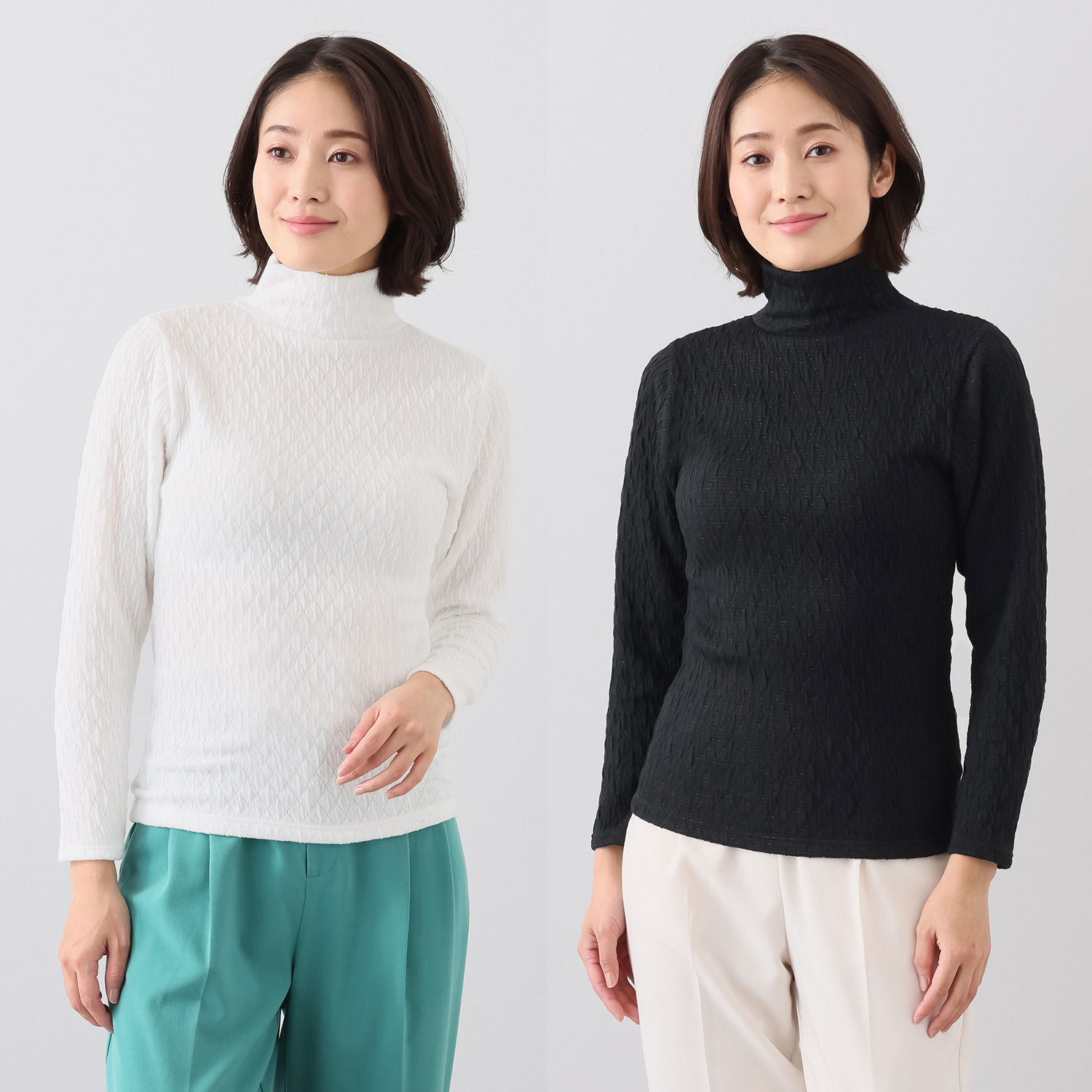 ジュエル ウェーブキルト 中わた入りで まるで毛布のような暖かさ タートルネック 長袖インナー２枚セット