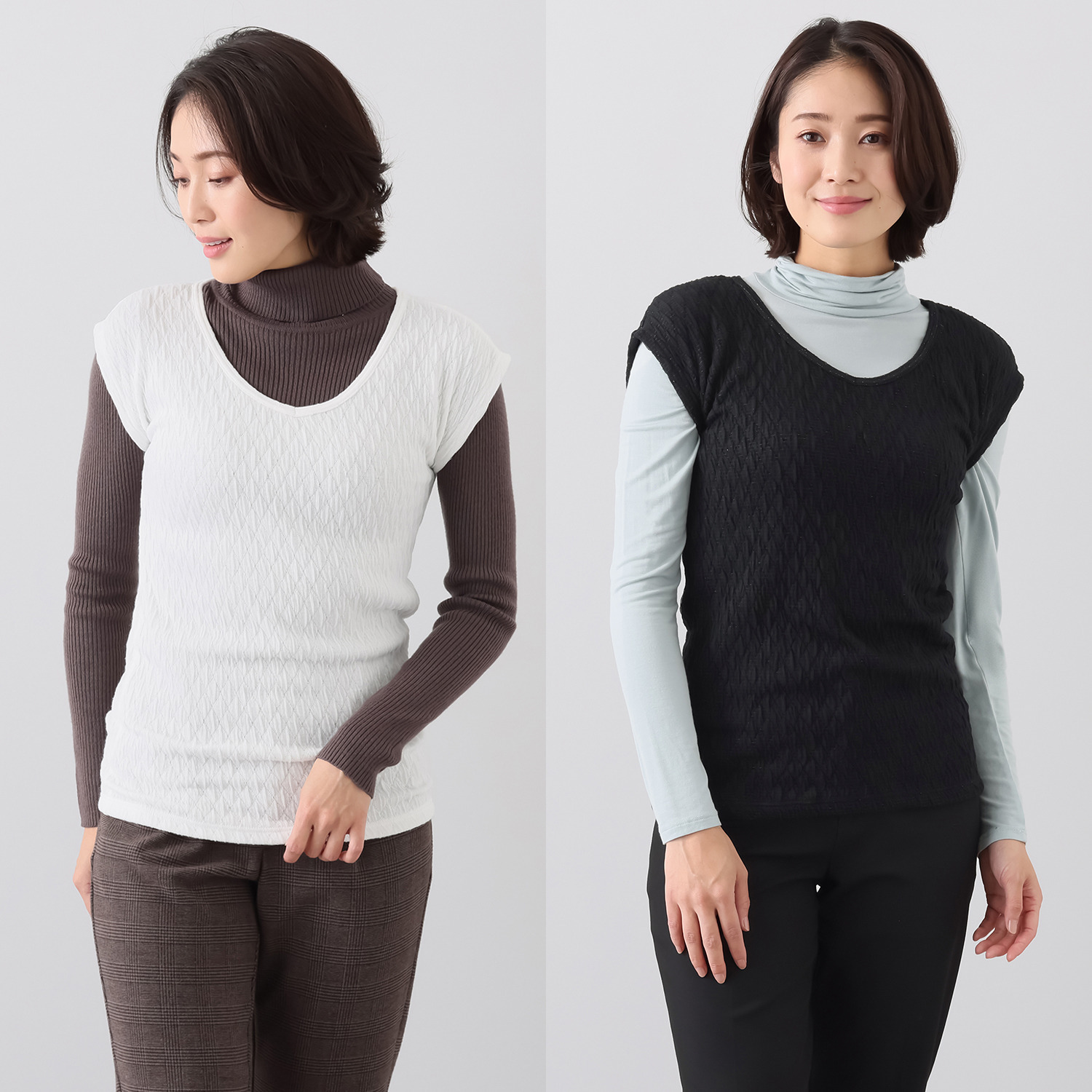 ジュエル ウェーブキルト 中わた入りで まるで毛布のような暖かさ フレンチスリーブベスト ２枚セット