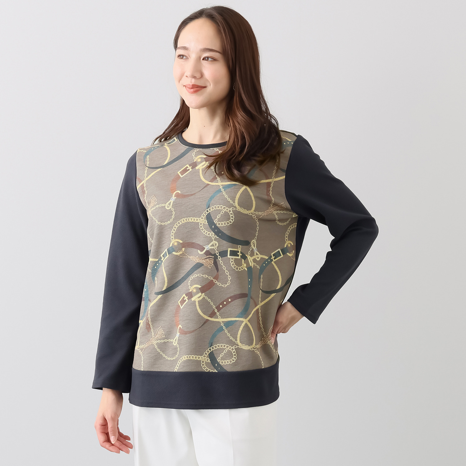 ダジュール プリント＆無地 切替チュニック