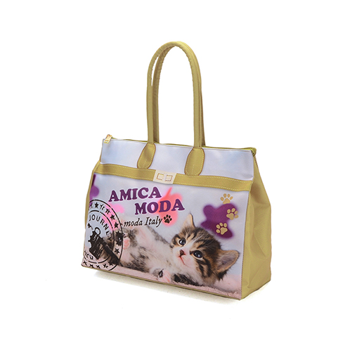 ラルジュ ねこちゃんプリント 横長トートバッグ
