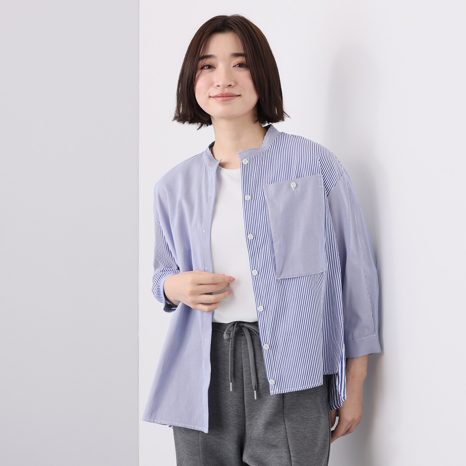 スタイル・ラヴィー ポケットアクセント ストライプブラウス