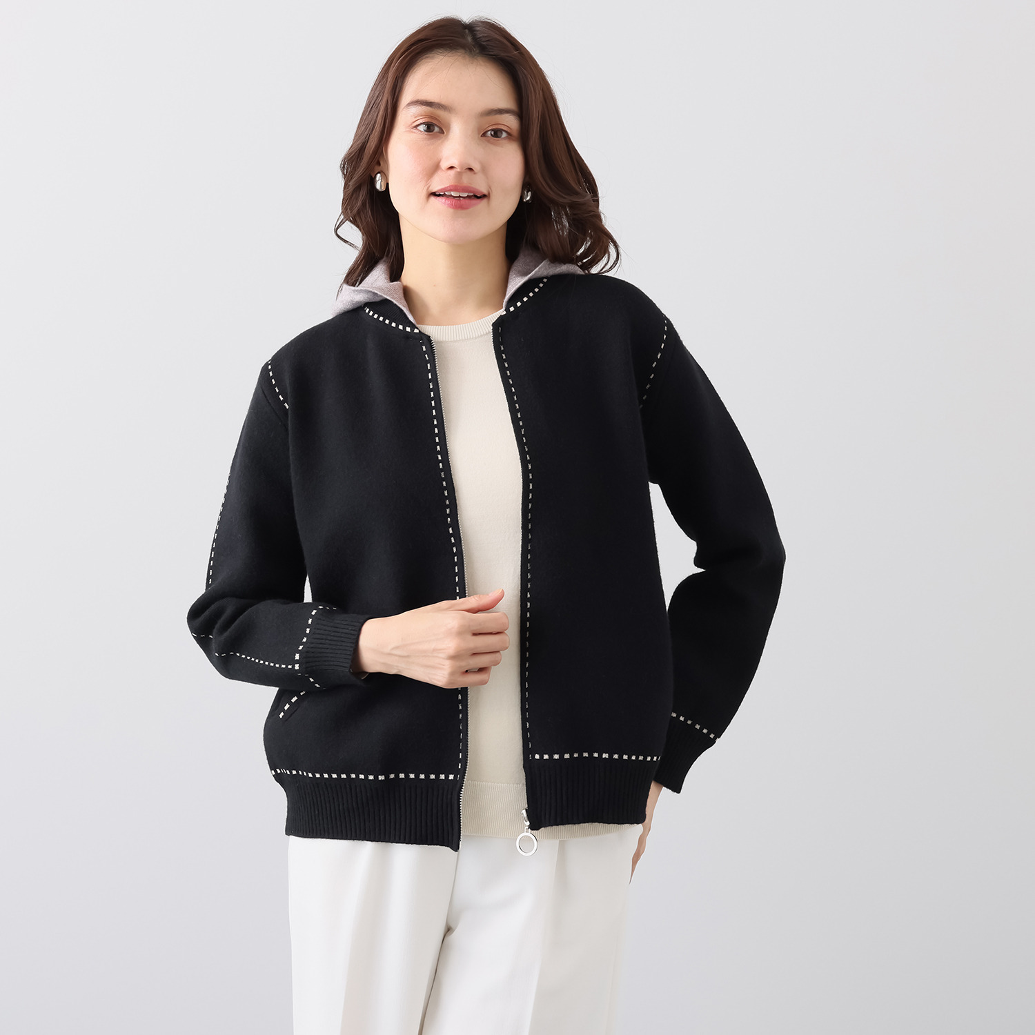 ダジュール フード付 ニットカーディガン