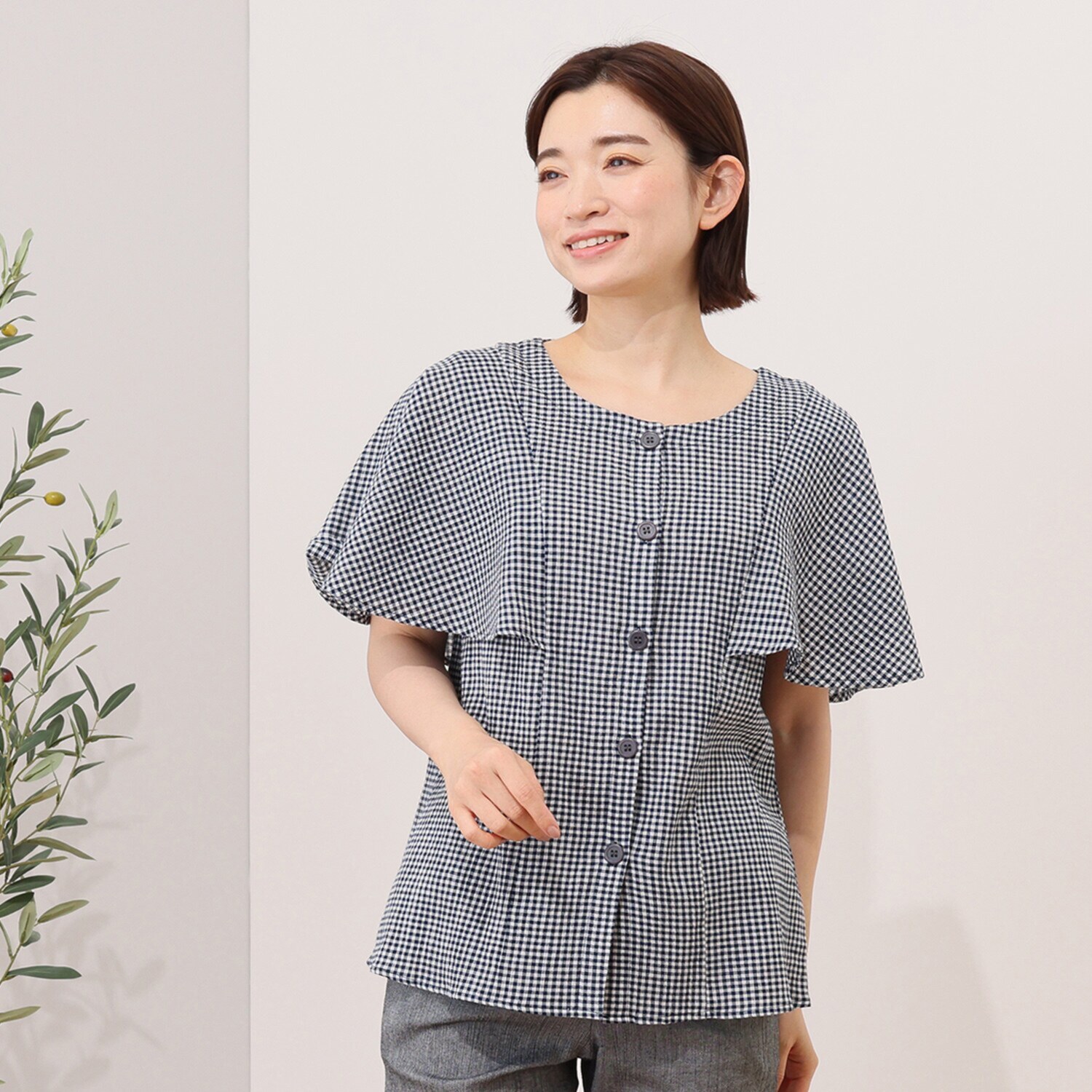 リラキュート 吸水速乾 綿１００％クレープ 前開きトップス