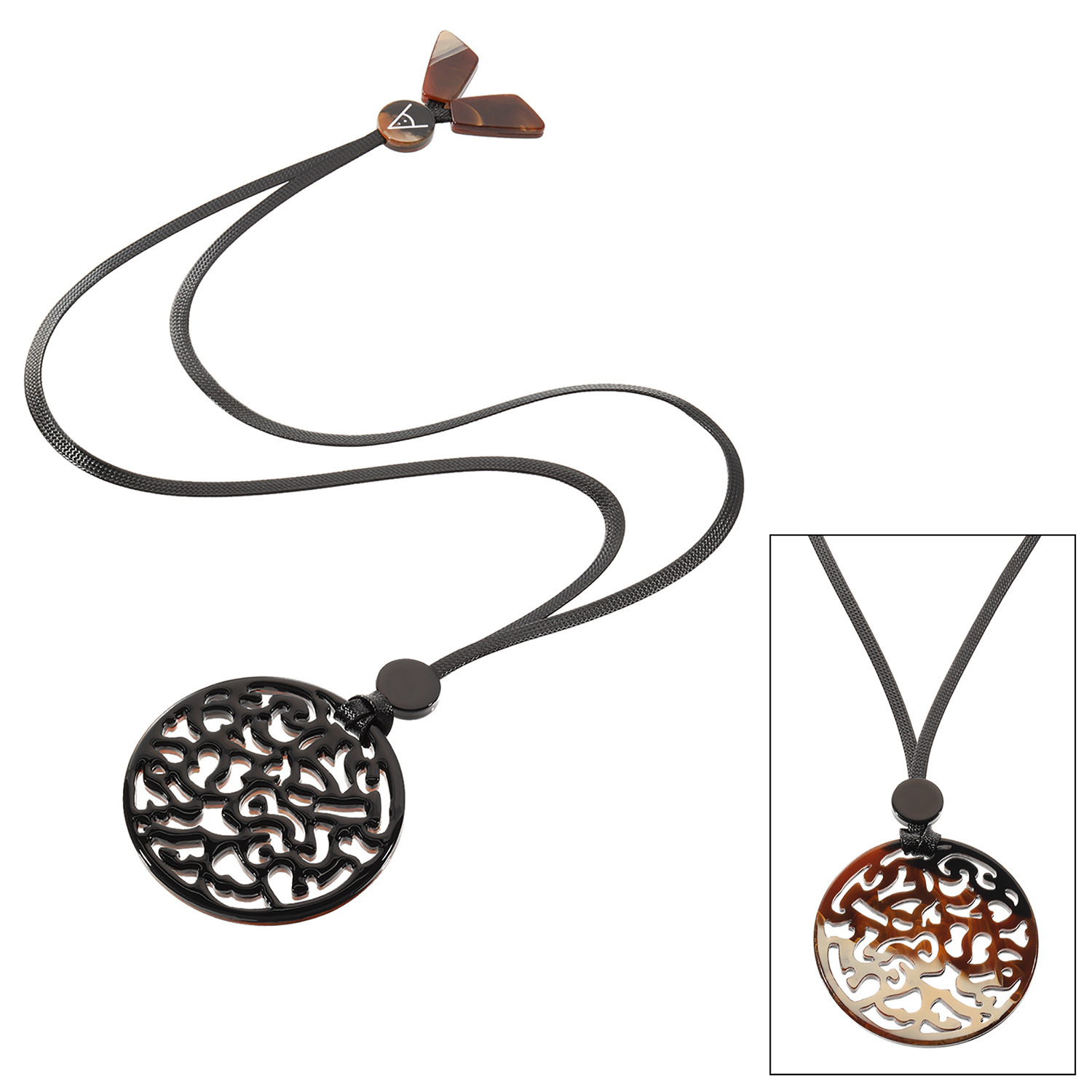 エアリーフェアリー オープンワーク ラウンドモティーフ リバーシブル ロングコードペンダント