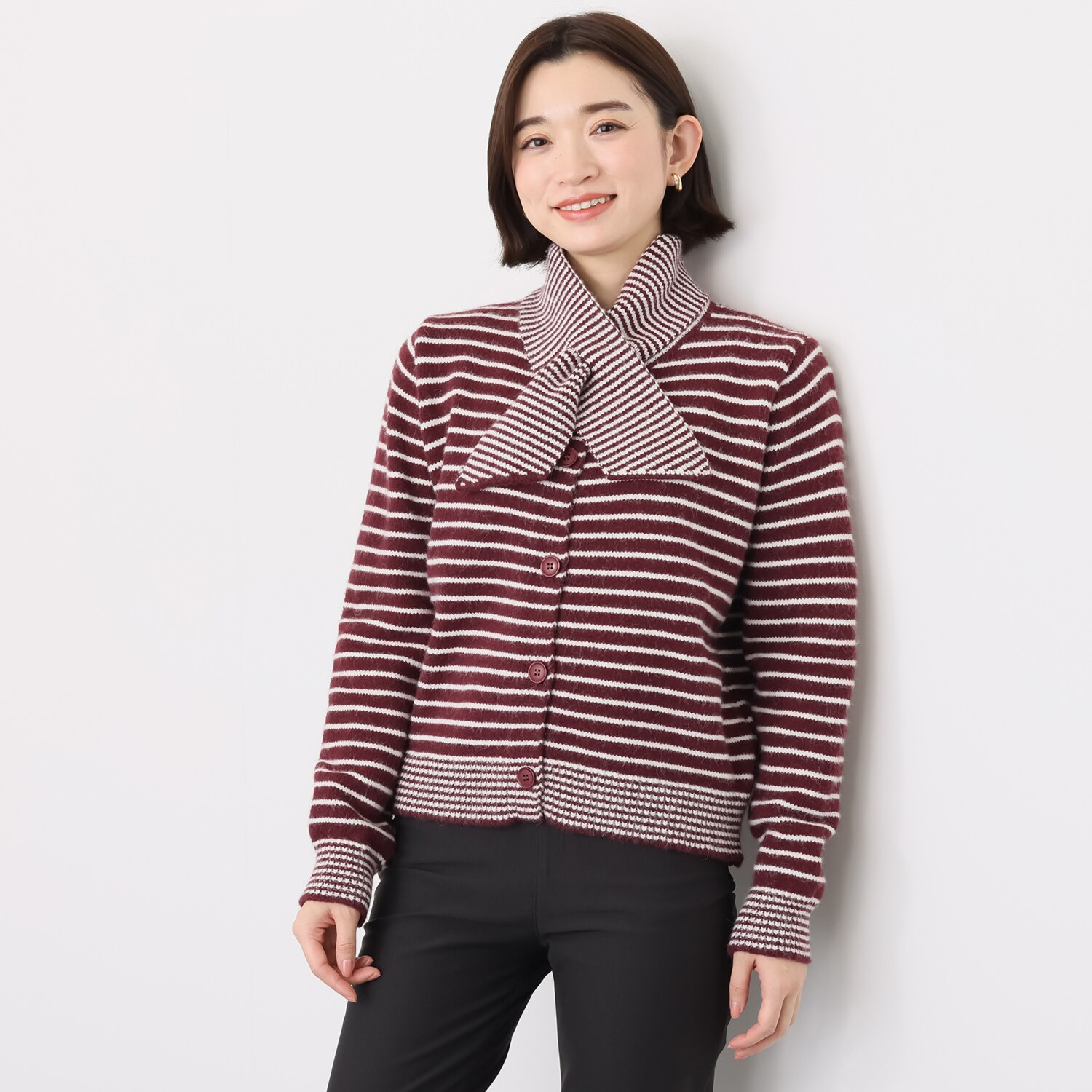 ダジュール マフラー付 ボーダーカーディガン