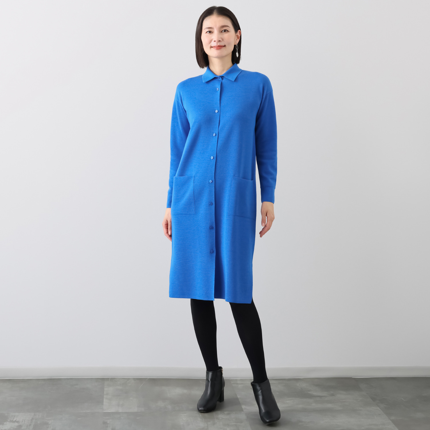 アズイズ　ビーマイセルフ バイ　ネイチャーズ ウールシルク ミラノリブ 襟付ワンピース