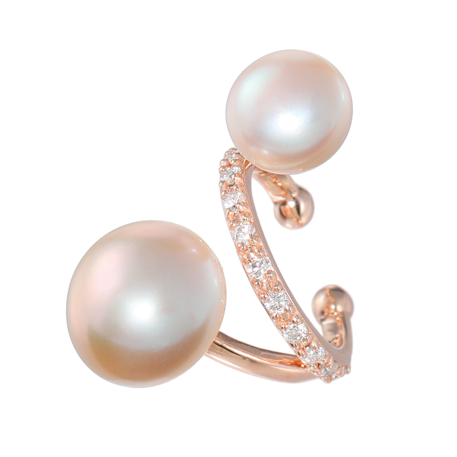 エクラトリエ サージカルステンレス 淡水パール＆モアサナイト デリシャスピンクチェリー イヤーカフ ＜片側のみ＞