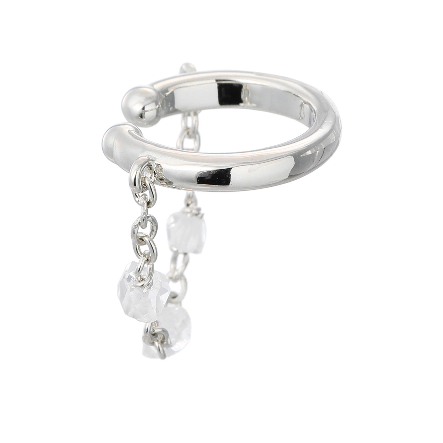 ハーキマーダイヤモンド ３．５ｍｍＵＰ ロッククリスタルクォーツ 揺れる煌めきイヤーカフ ＜片側のみ＞