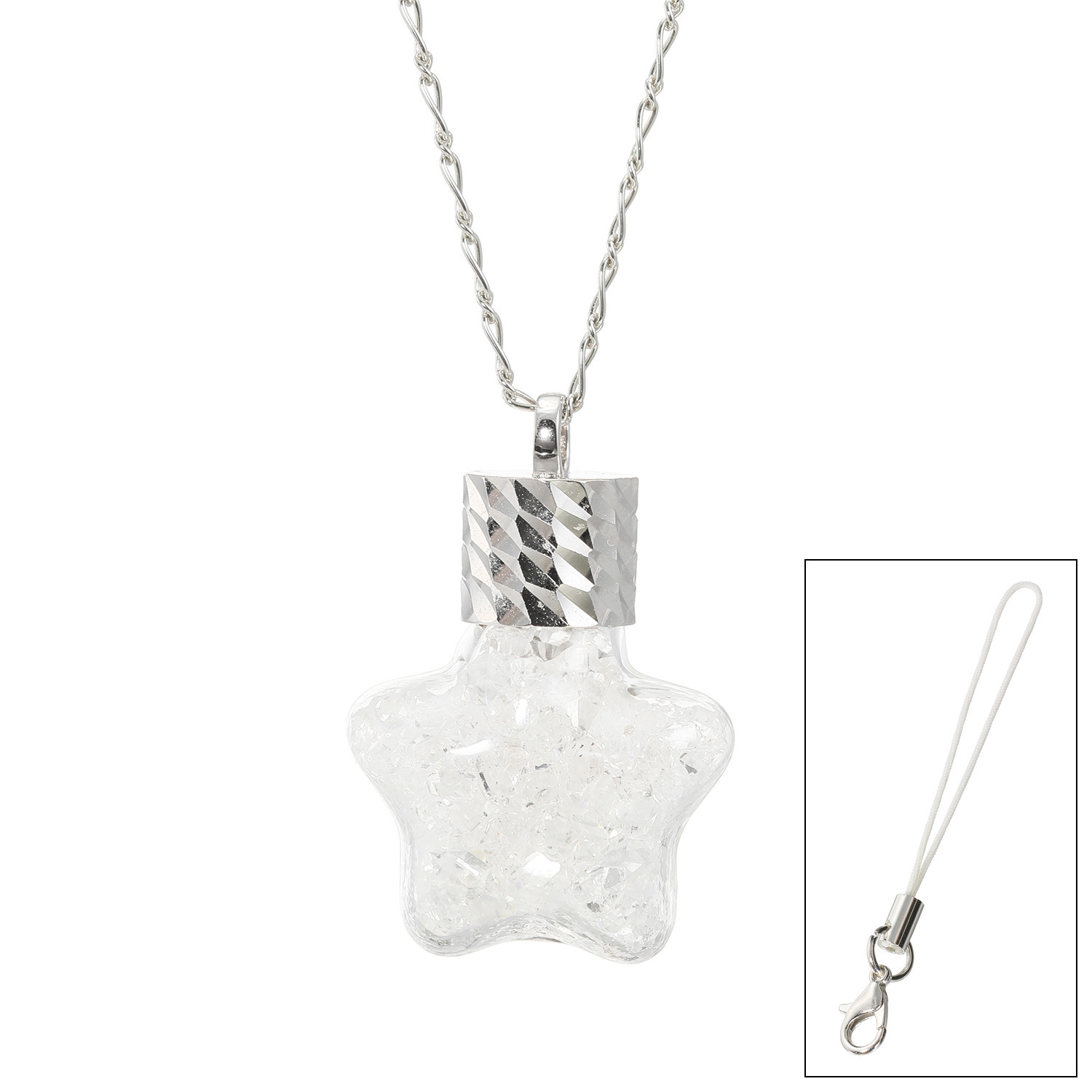 イーシア シルバー ハーキマーダイヤモンド ロッククリスタルクォーツ 星型ボトルペンダント＆ ストラップ