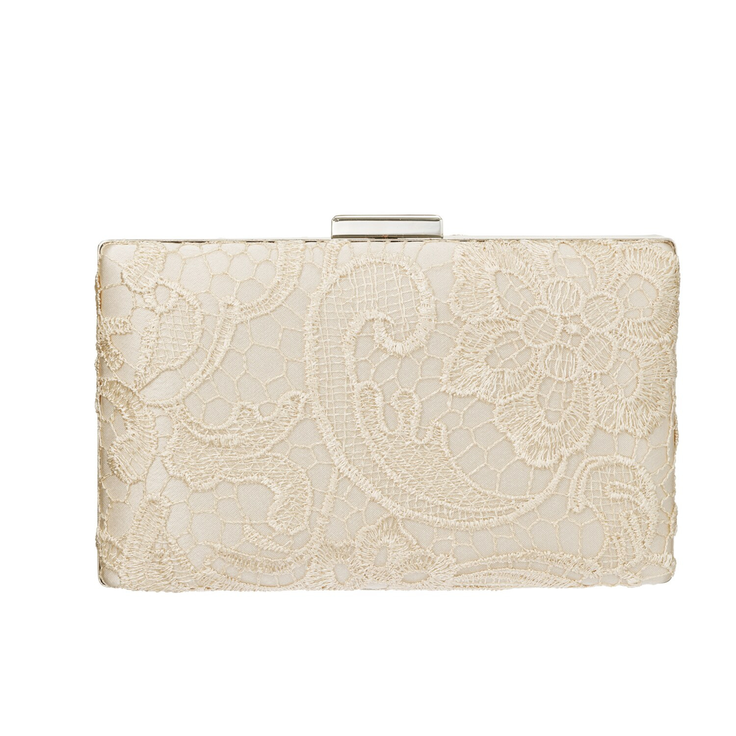 ラルジュ チェーンストラップ付 レースデザイン がま口 ２ウェイクラッチバッグ