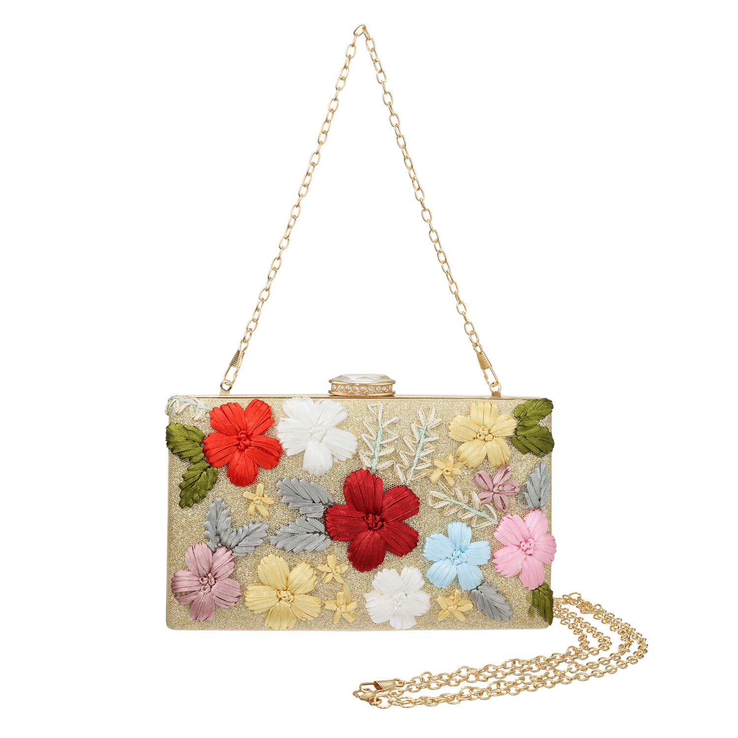 ラルジュ チェーンストラップ付 刺しゅうデザイン がま口３ウェイバッグ