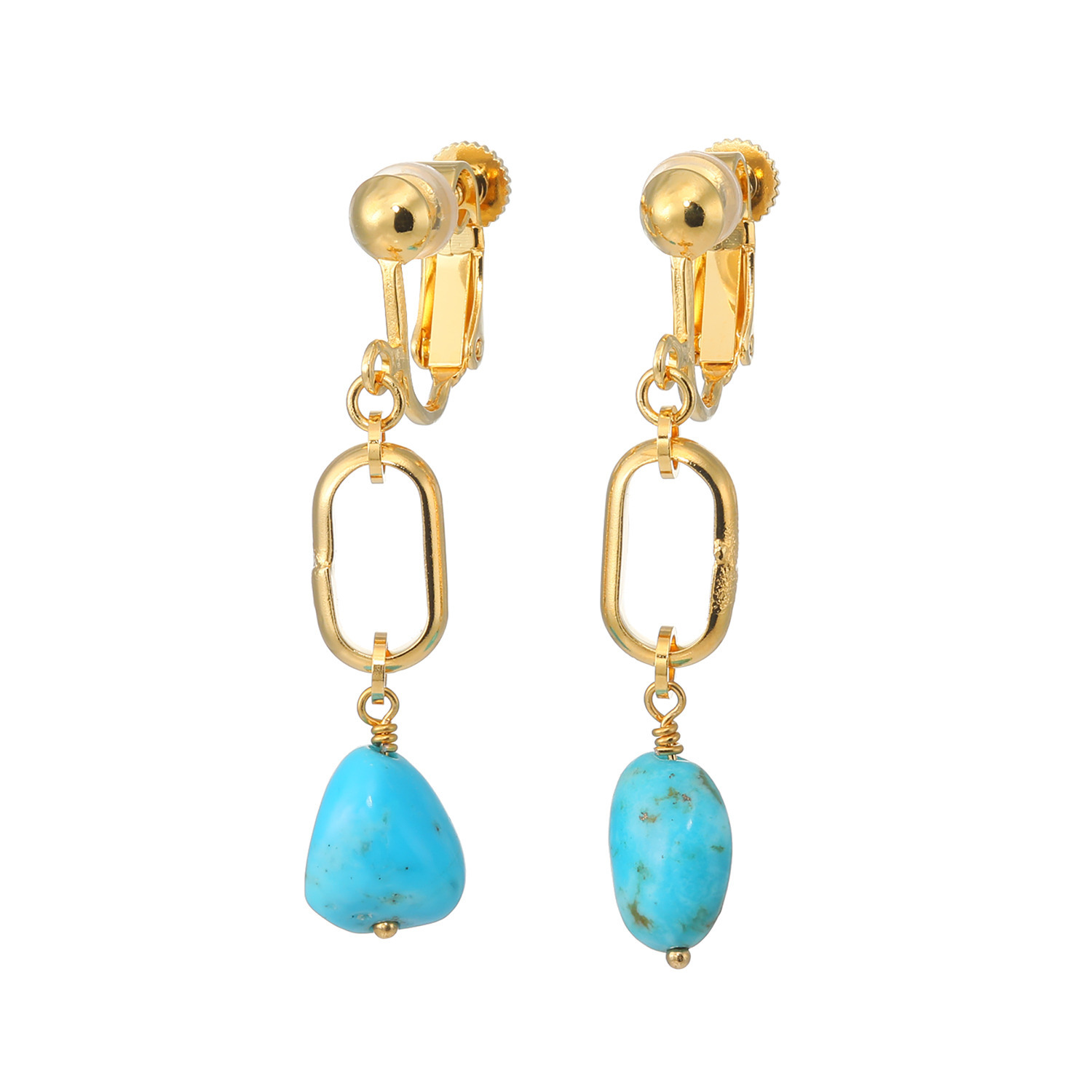 ミケランジェロ アリゾナ産ターコイズ ブロッキングデザイン イヤリング／ピアス