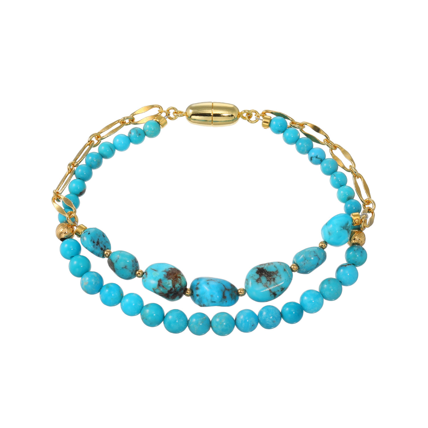ミケランジェロ アリゾナ産ターコイズ ボリューム ２連ブレスレット