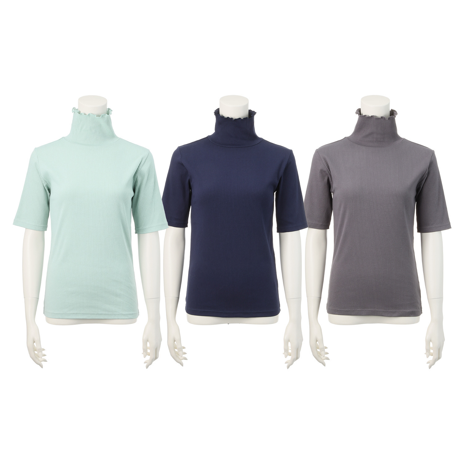 ジュエル オーガニックコットン混 ストレッチリブ編 ハイネック 五分袖インナー３枚セット