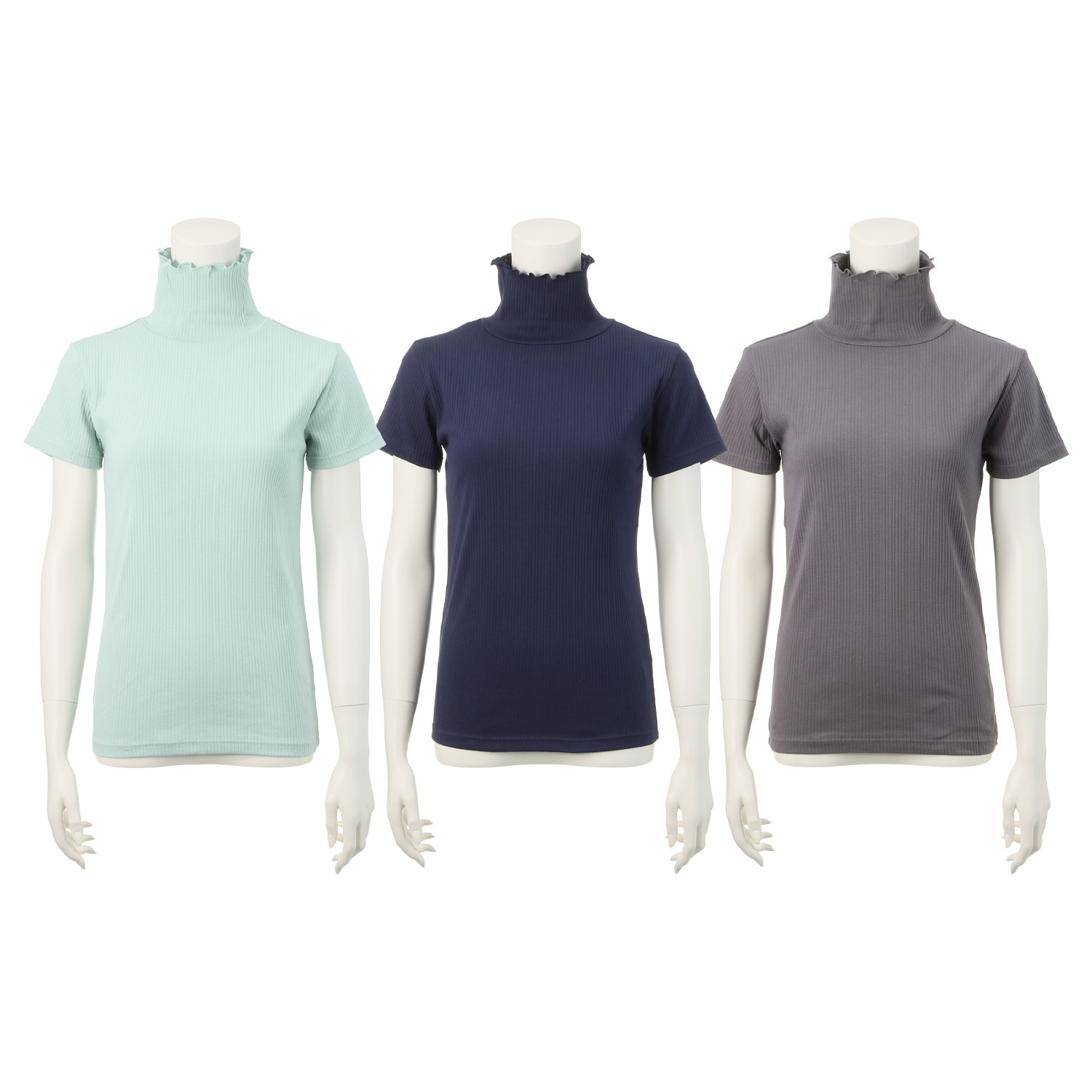 ジュエル オーガニックコットン混 ストレッチリブ編 ハイネック フレンチスリーブインナー ３枚セット