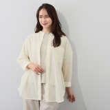 ヴィ・ドゥース コットンシルク バンドカラー 七分袖オーバーシャツ