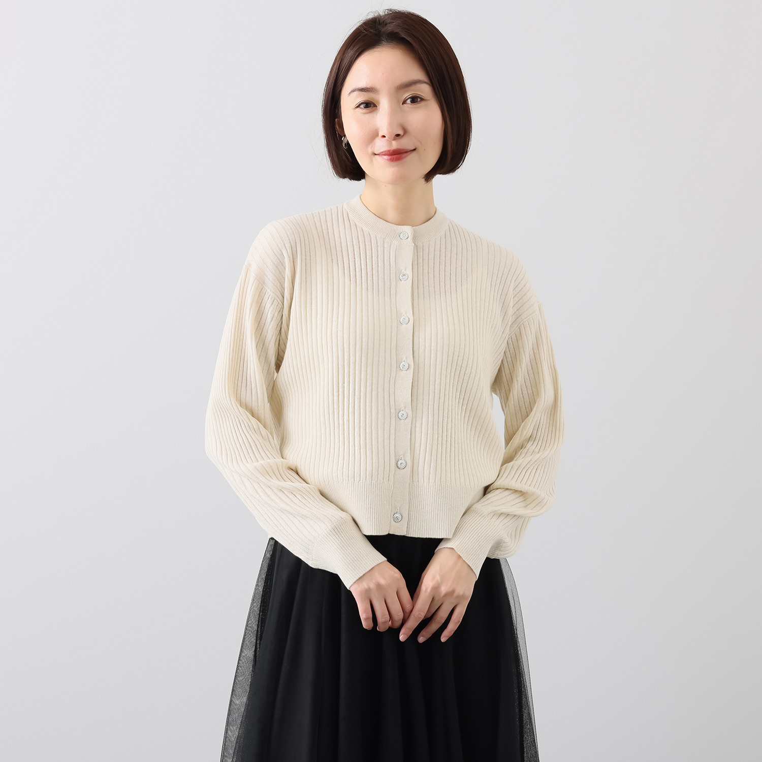 エピデミーク ビジュウボタンアクセント リブカーディガン