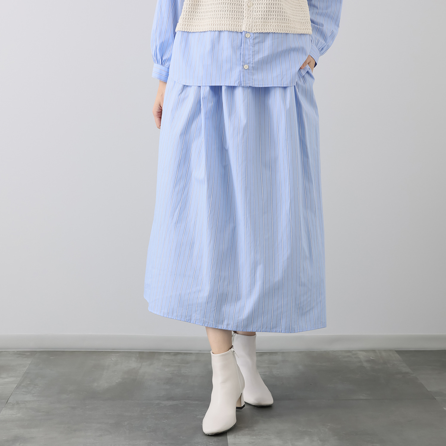 リルアンドリリー マルチストライプ ギャザースカート