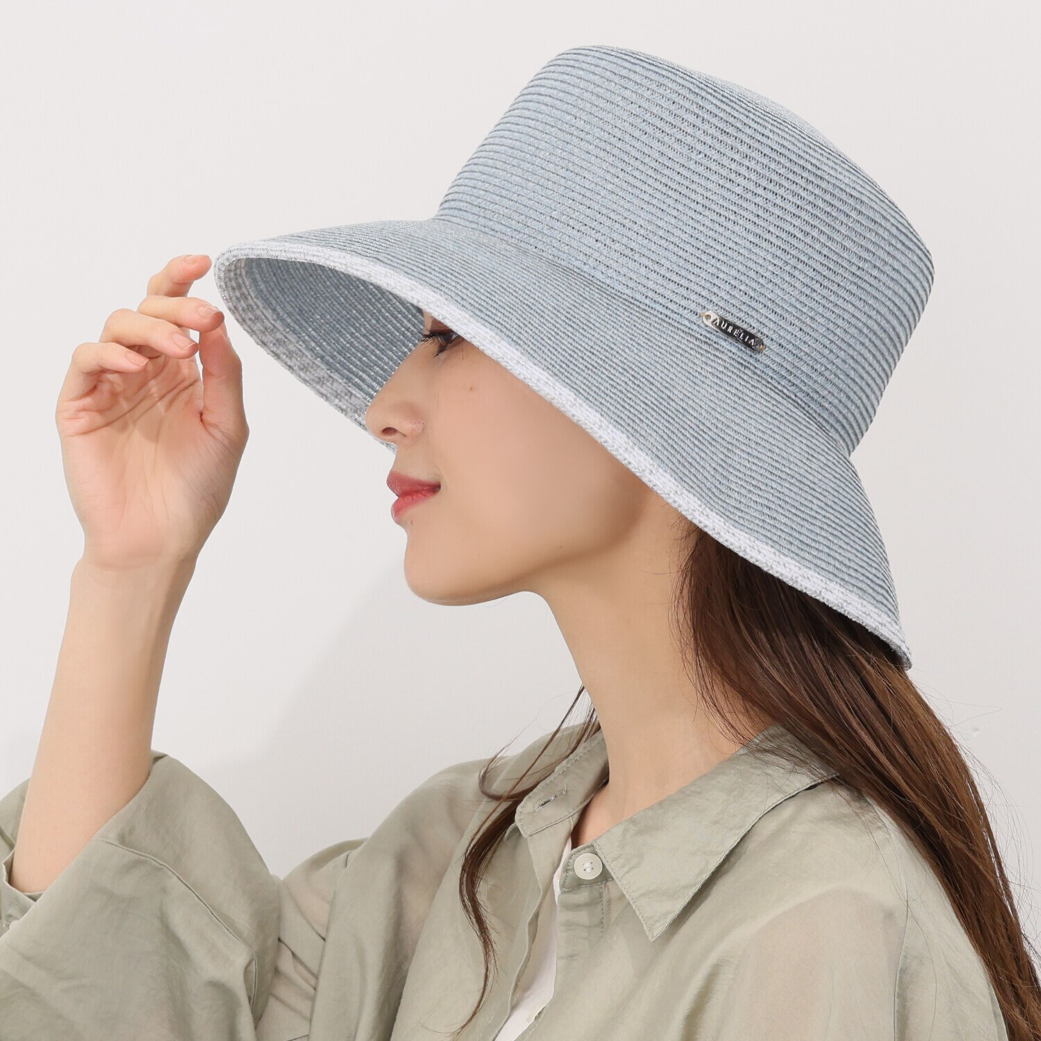 アウレリア 日本製・ＵＶカット ラメライン 麻風ブレードつば広ハット