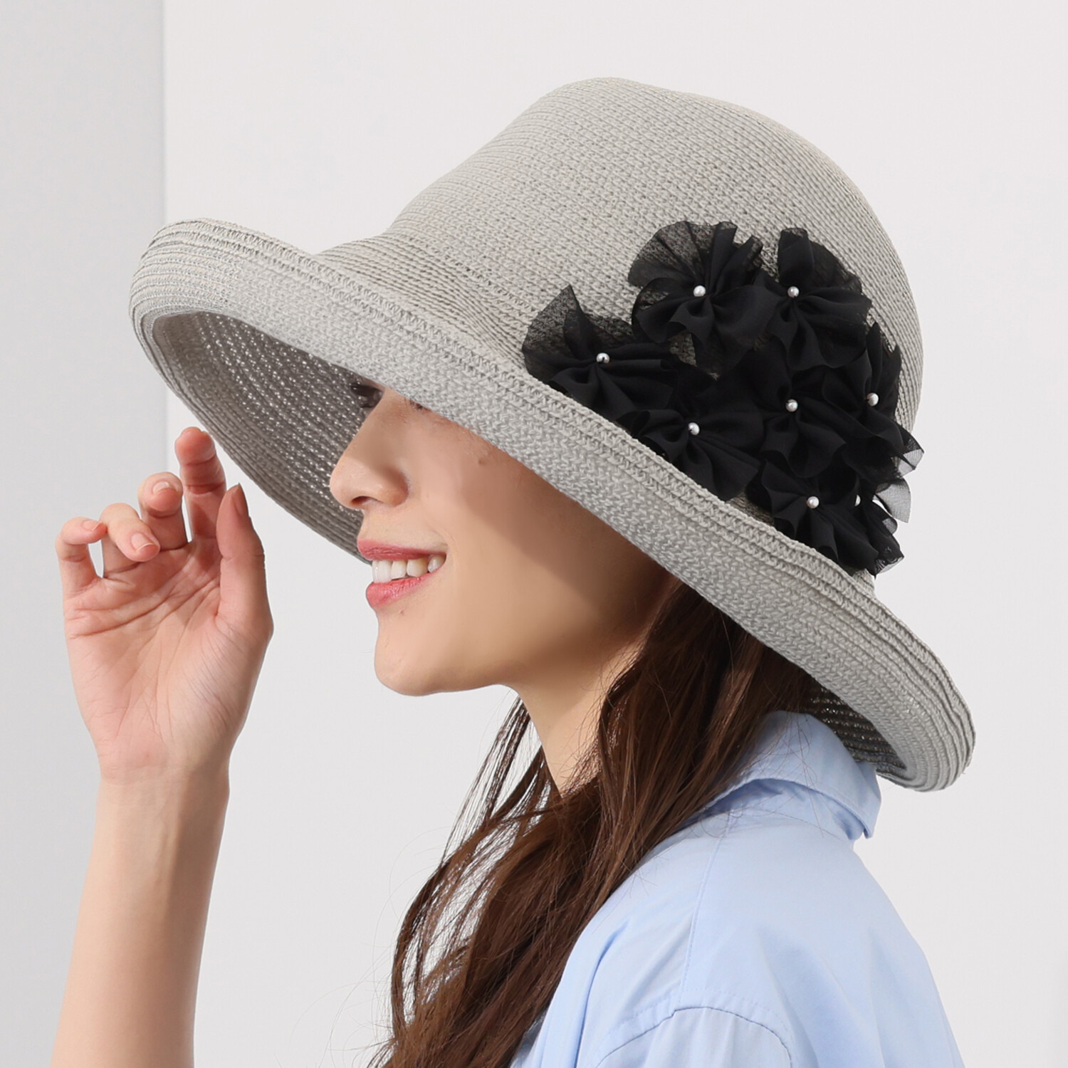 アウレリア 日本製・ＵＶカット 小花アクセント ブレードキャペリン