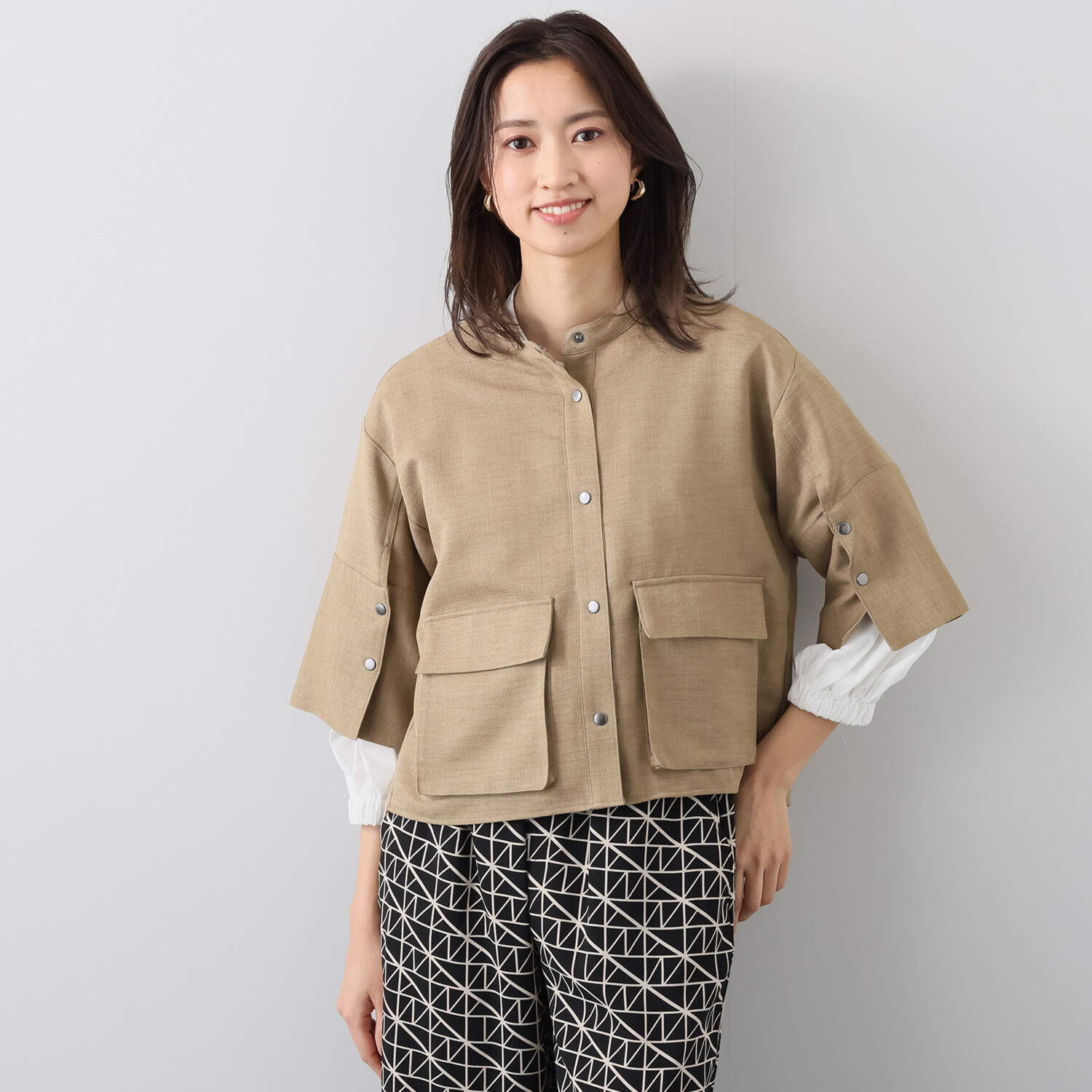 スタイル・ラヴィー ポケットアクセント ラウンドカラージャケット