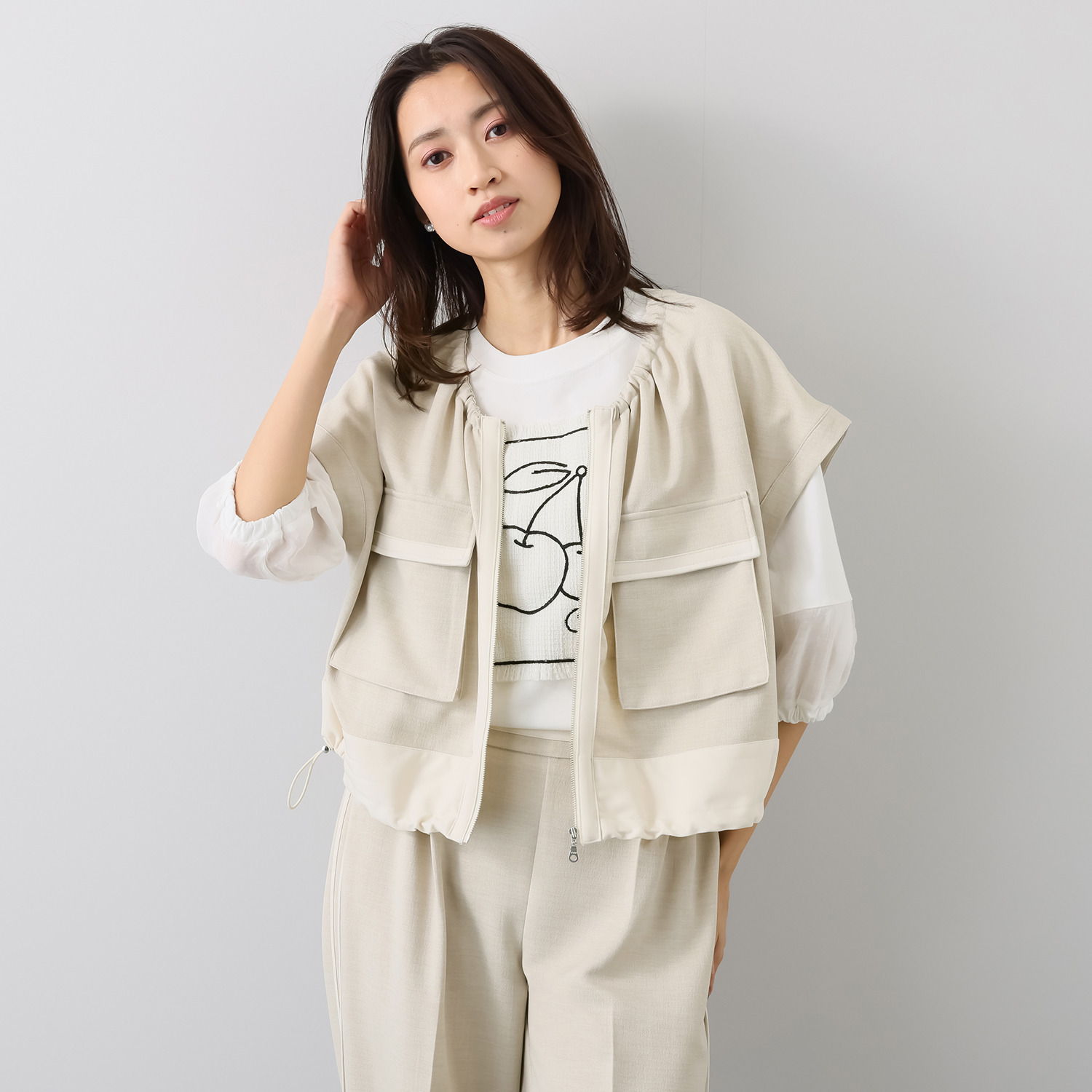 スタイル・ラヴィー ギャザーアクセント バイカラーベスト