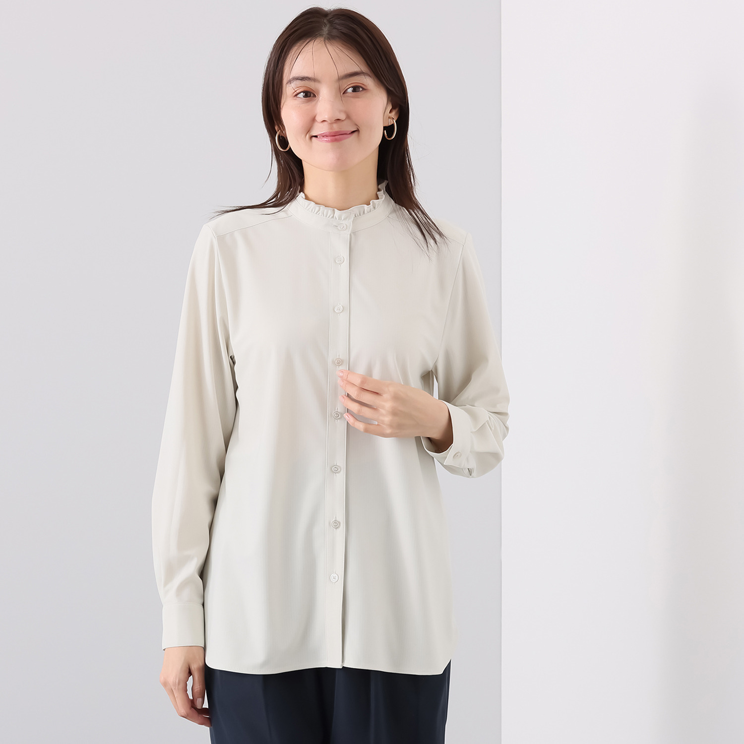 ルナリア 吸水速乾・ＵＶカット ストレッチジャージー フリルバンドカラーシャツ